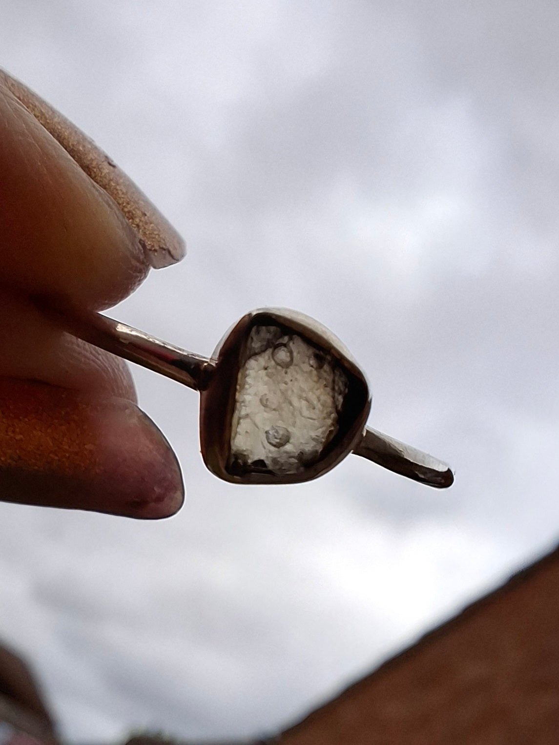 Moldavite Ring, size small S, 925 Silver, Tektite (Ref: R68)