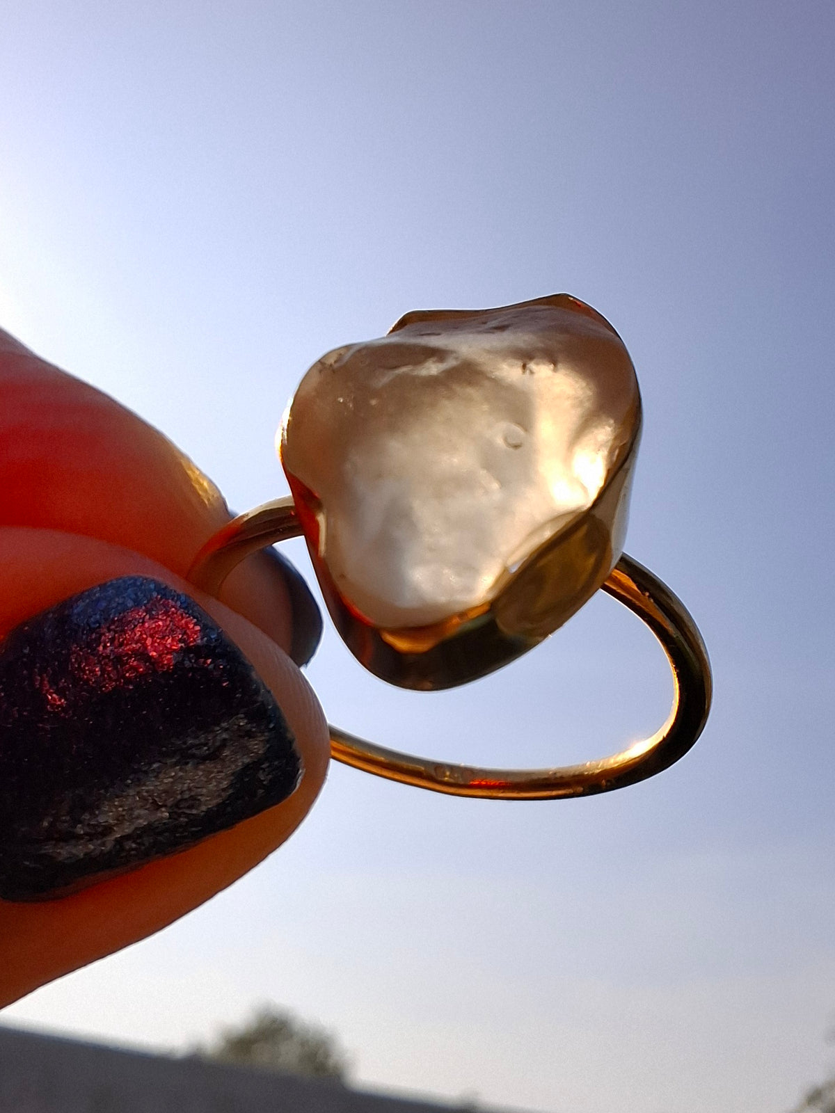 Libyan Desert Glass Ring, 14K GOLD Plated, size large P/small Q, Tektite (Ref: LR73)