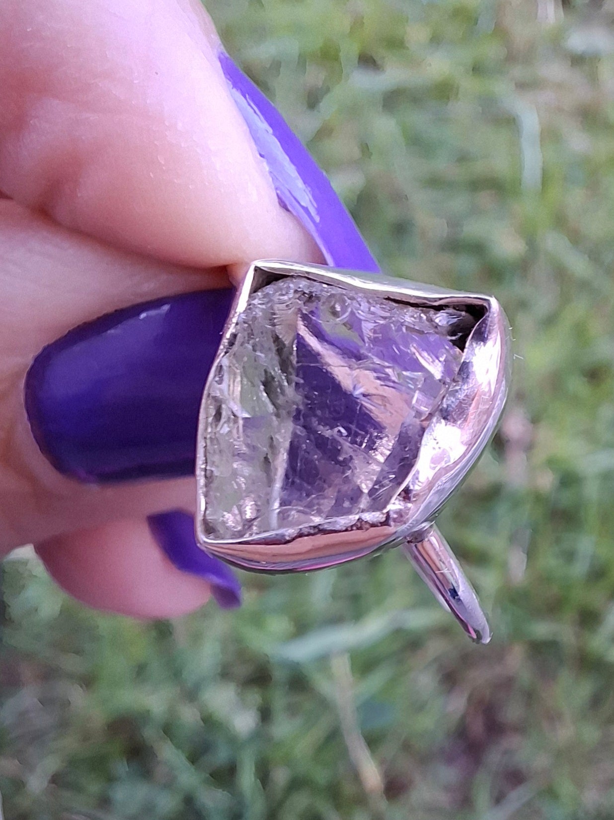 Libyan Desert Glass Ring, size T, 925 silver, Tektite (Ref: LR49)