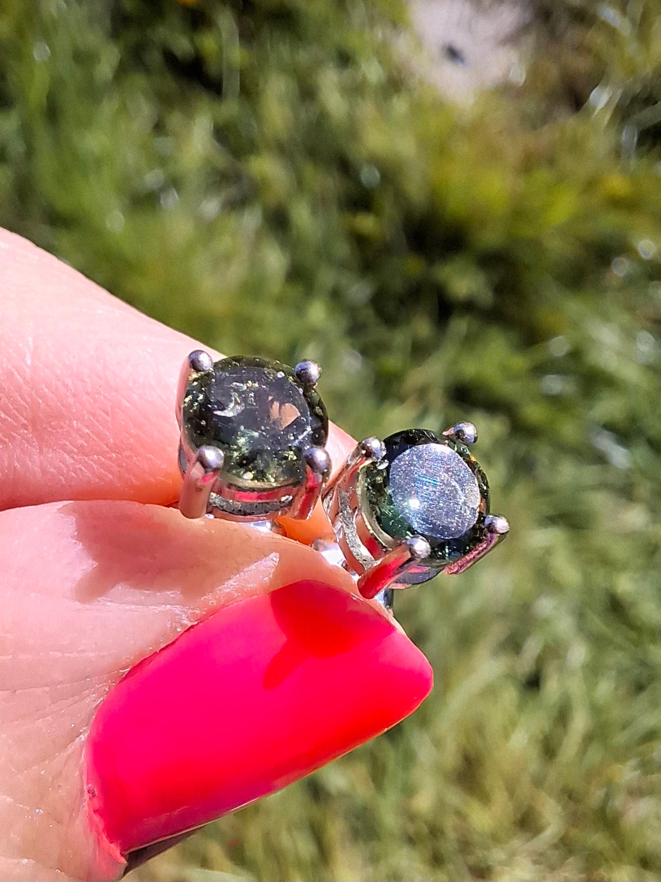 Moldavite (faceted) 5mm STUD EARRINGS, 925 Silver, Tektite (Pair16)