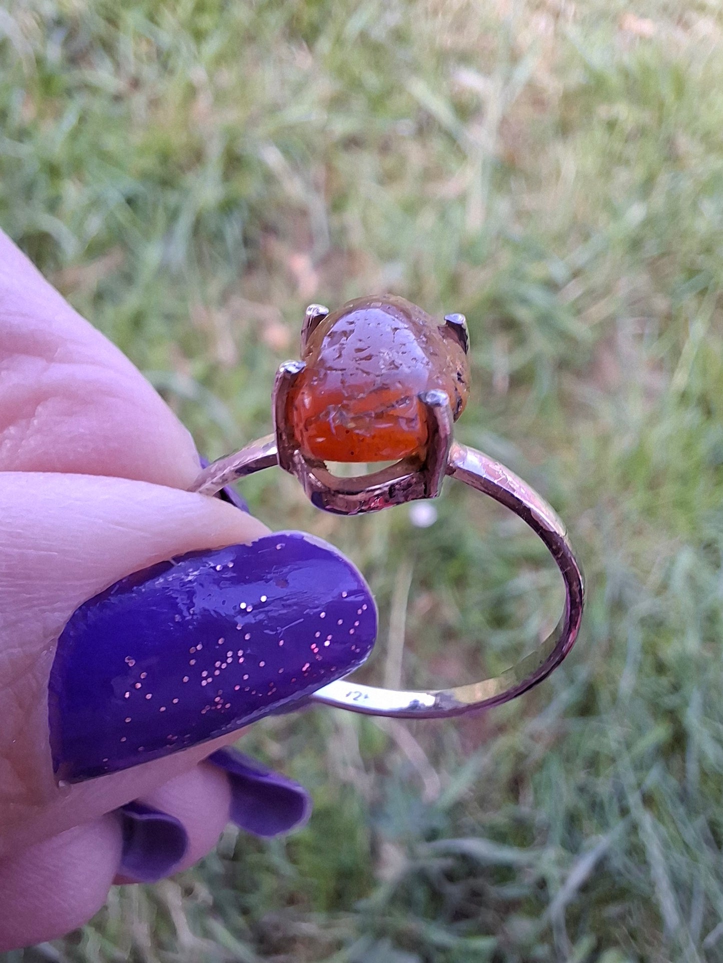 Baltic Amber Ring, size large W, 925 Silver, Fossil (Ref: AR28)