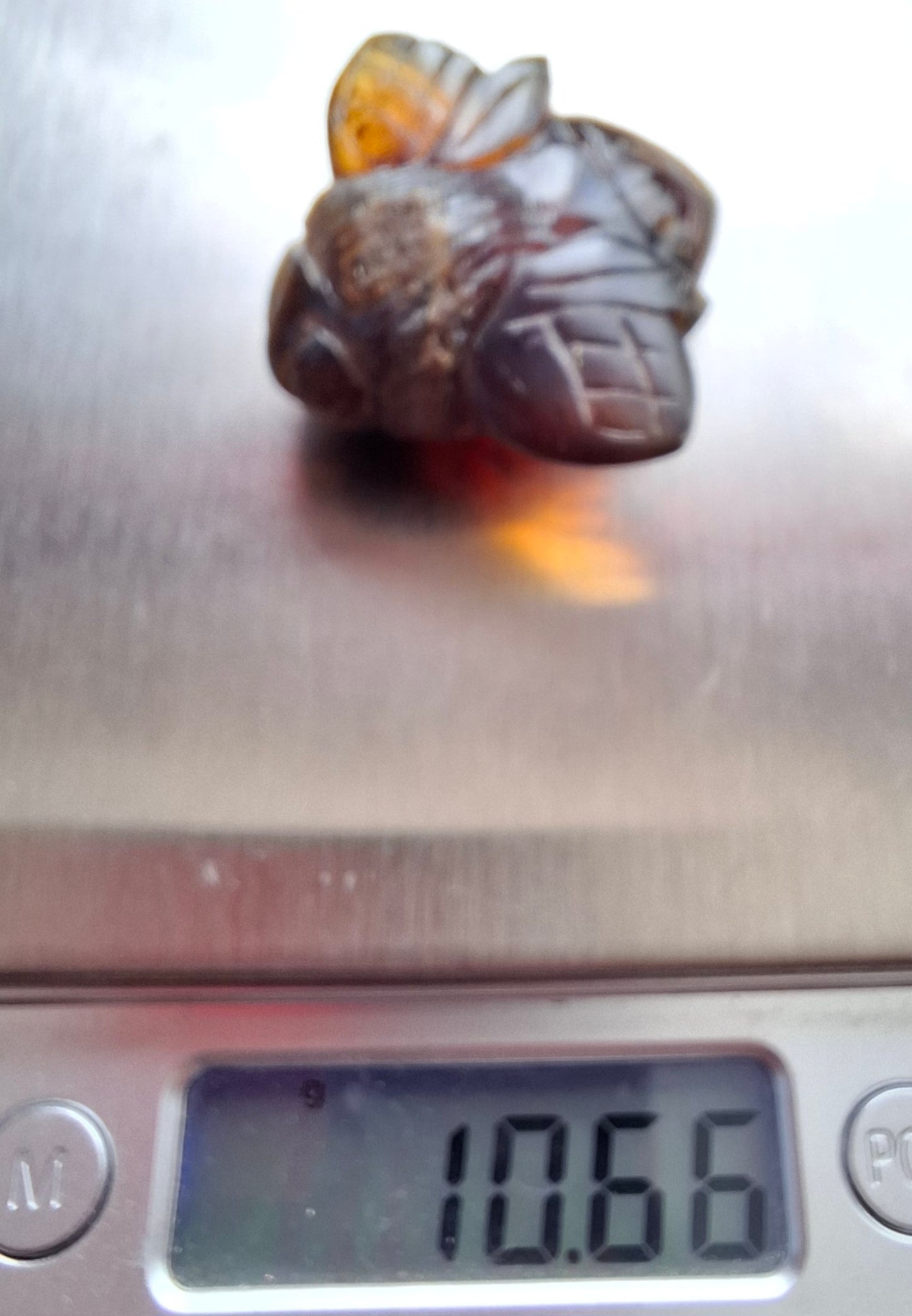 Red Amber Honey Bee Carving, 10.66g, Fossil (Ref: Bee39)