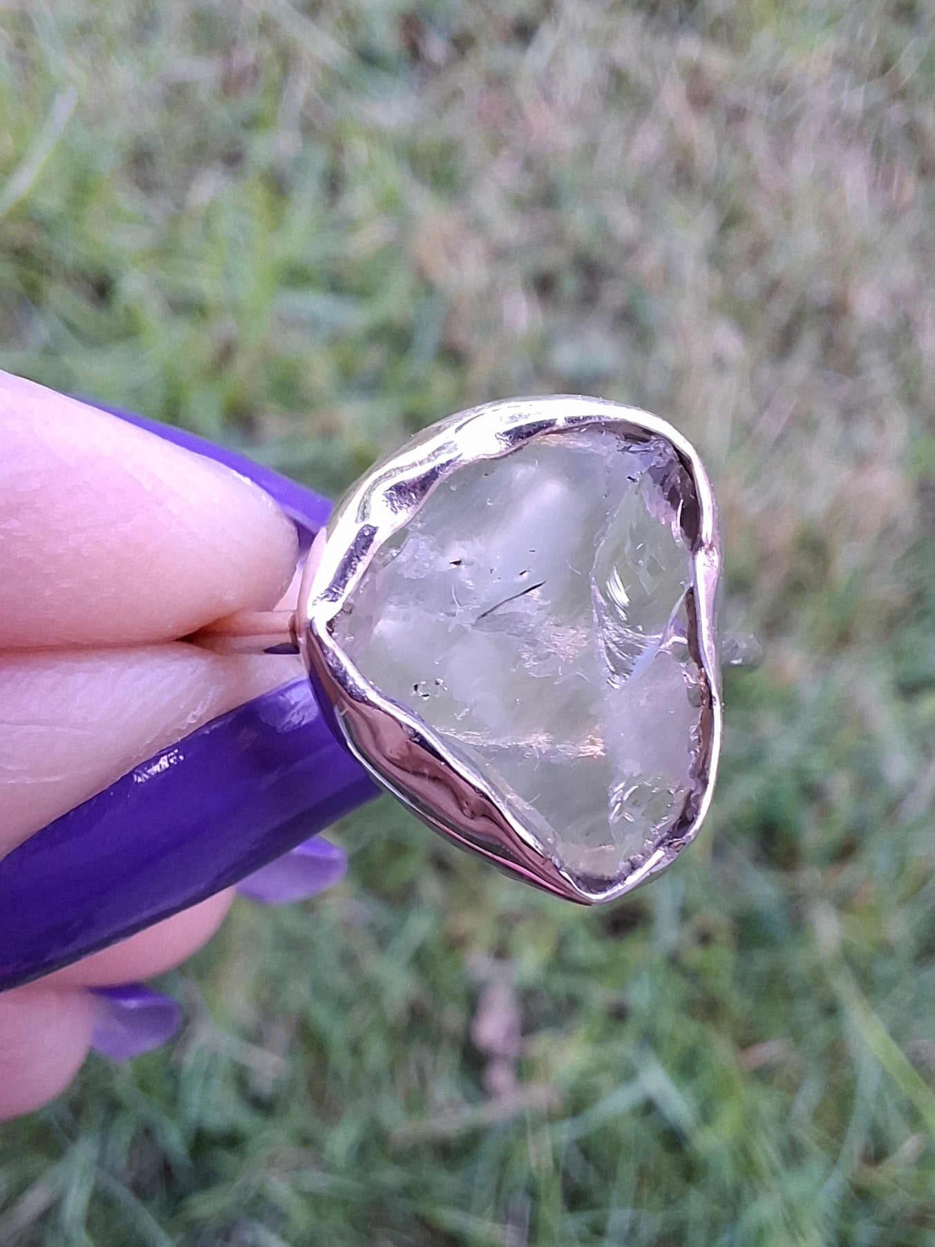 Libyan Desert Glass Ring, size small R, 925 Silver, Tektite (Ref: LR40)
