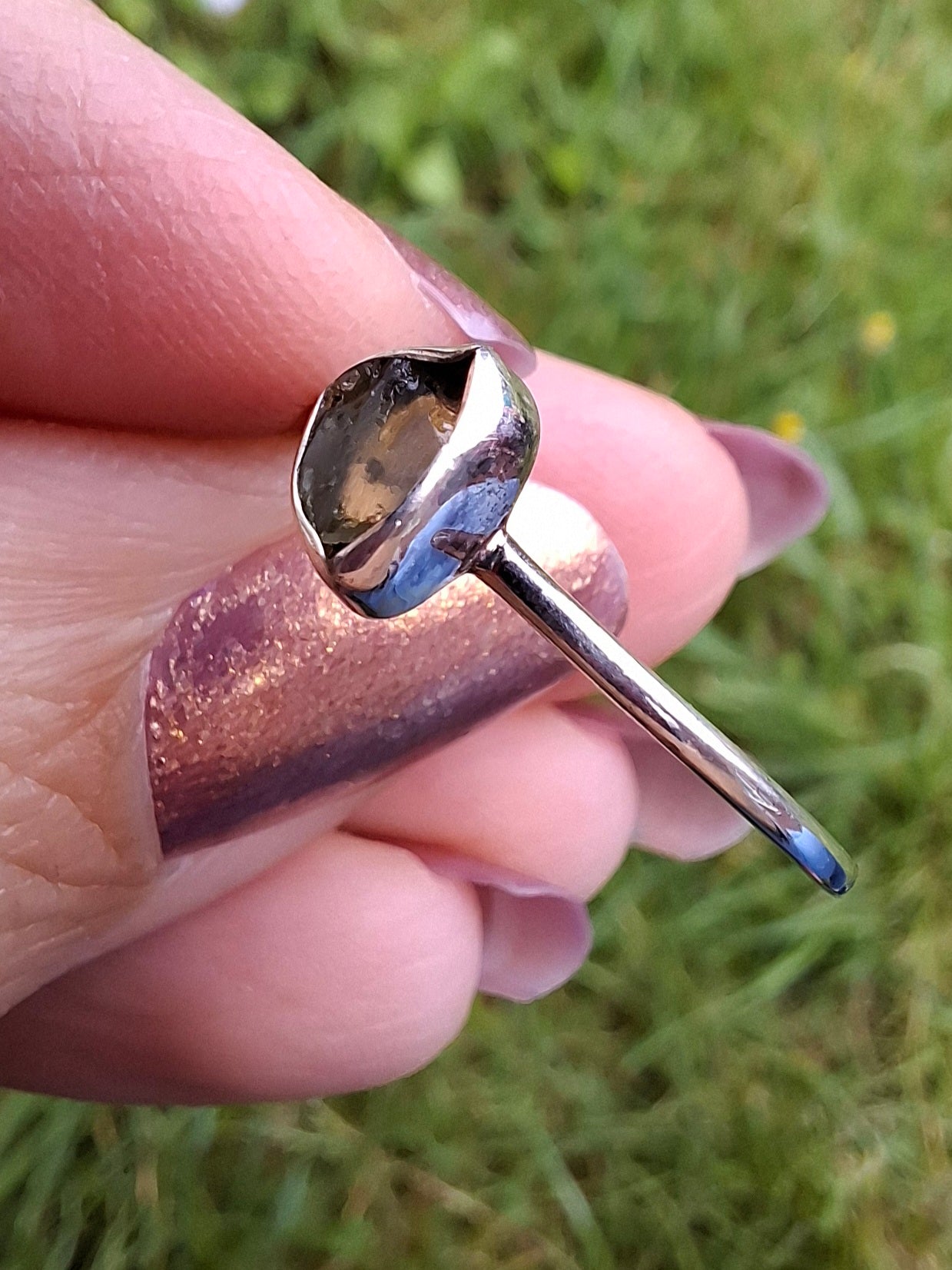 Moldavite Ring, size large T, 925 Silver, Tektite (Ref: R70)