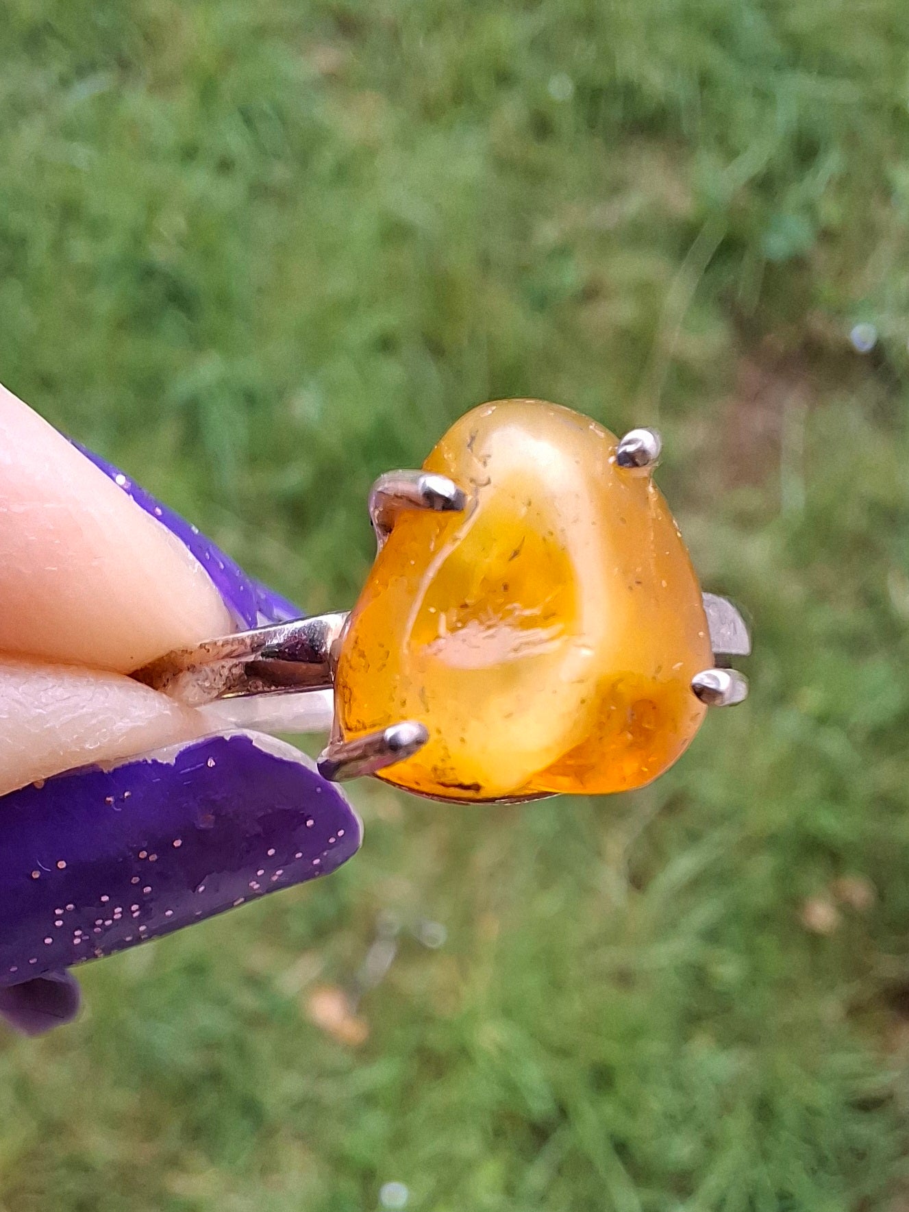 Baltic Amber Ring, size large Y, 925 Silver, Fossil (Ref: AR39)