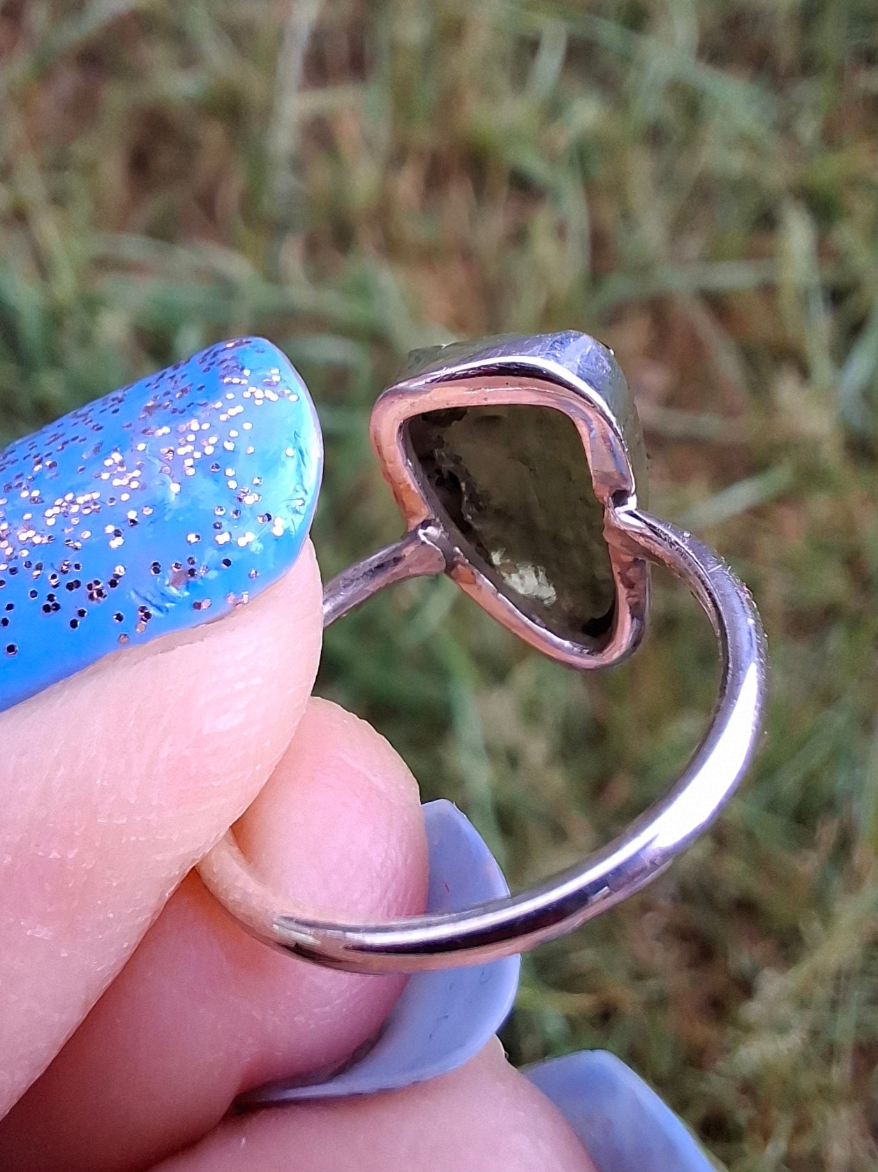 Moldavite Ring, size Large G, 925 Silver, Tektite (Ref: R18)