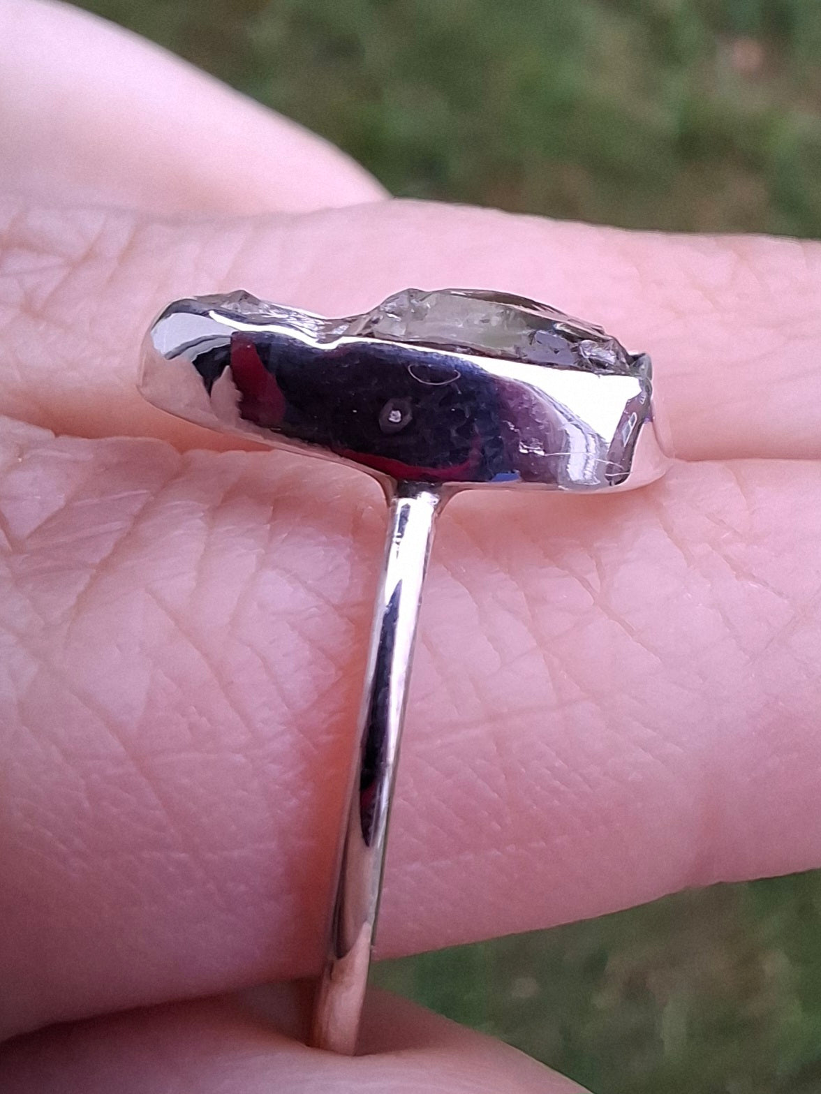 Libyan Desert Glass Ring, size large P, 925 Silver, Tektite (Ref: LR29)