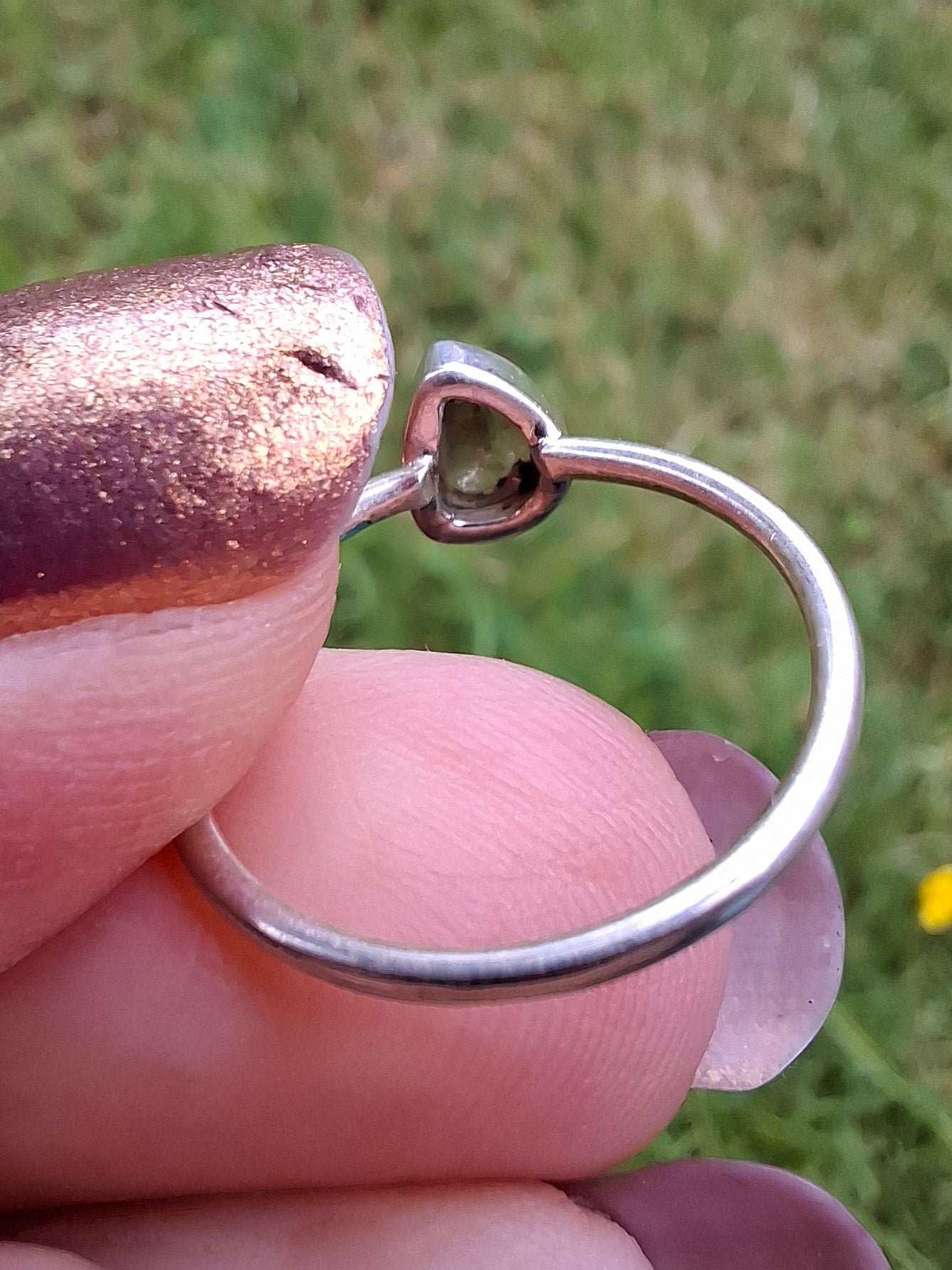 Moldavite's Ring, size large L/small M, 925 Silver, Tektite (Ref: R36)