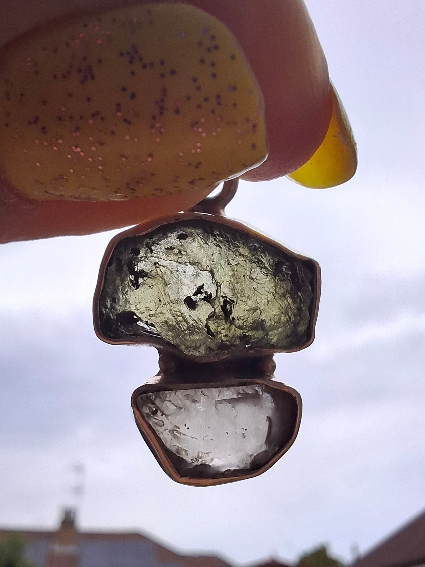 Moldavite & Libyan Desert Glass Pendant, 925 Silver, Tektite (Ref: MLP2)