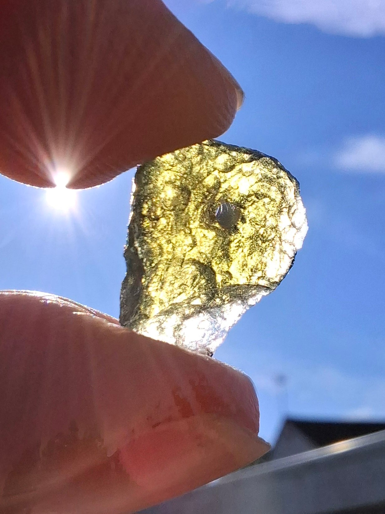 DRILLED, Moldavite Piece, 1.07g, Tektite (Ref: D30)