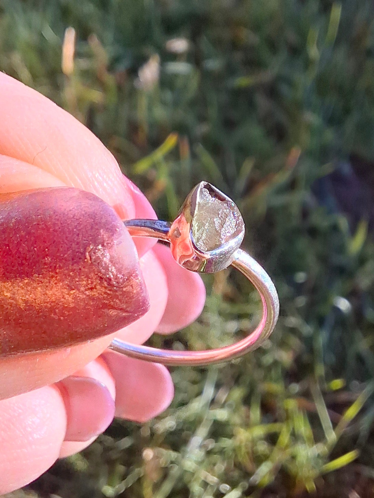 Moldavite Ring, size large L, 925 Silver, Tektite (Ref: R49)