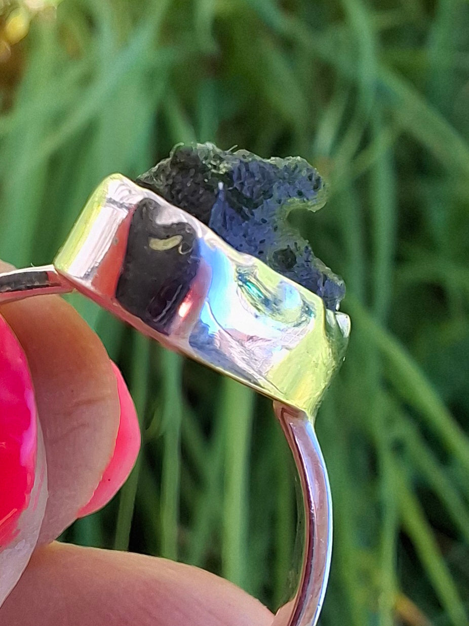 Moldavite Ring, size large R/small S, 925 Silver, Tektite (Ref: R319)