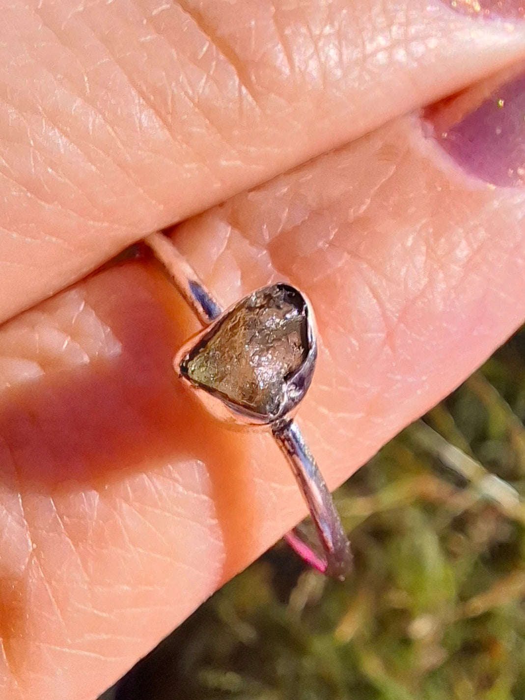 Moldavite Ring, size R, 925 Silver, Tektite (Ref: R64)