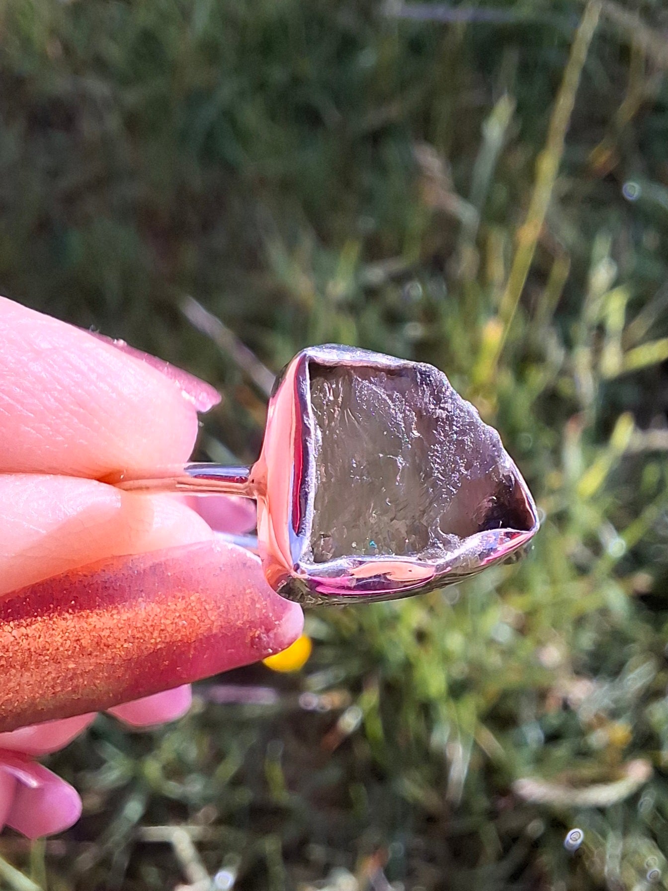 Moldavite Ring, size large T, 925 Silver, Tektite (Ref: R28)