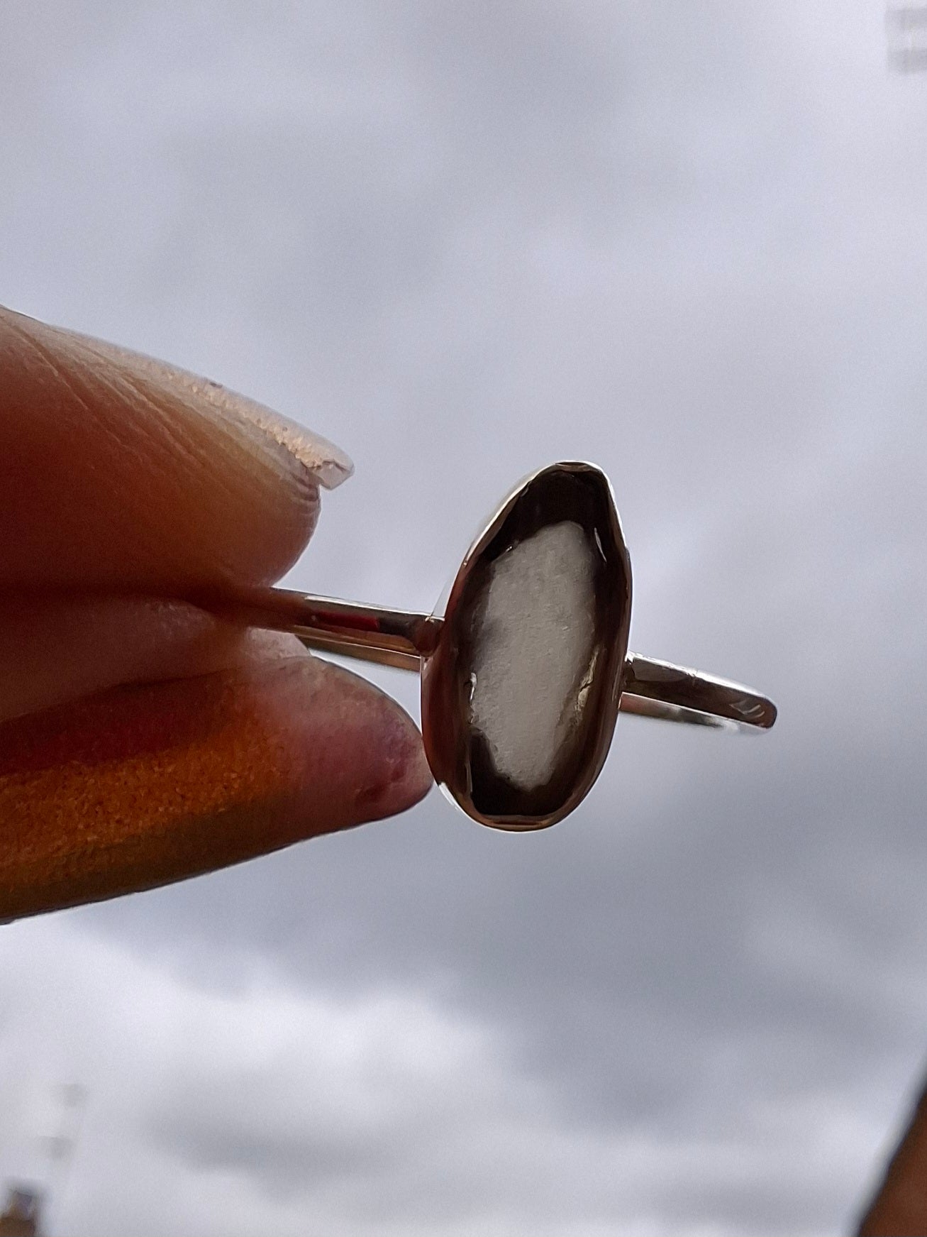 Moldavite Ring, size large R, 925 Silver, Tektite (Ref: R48)