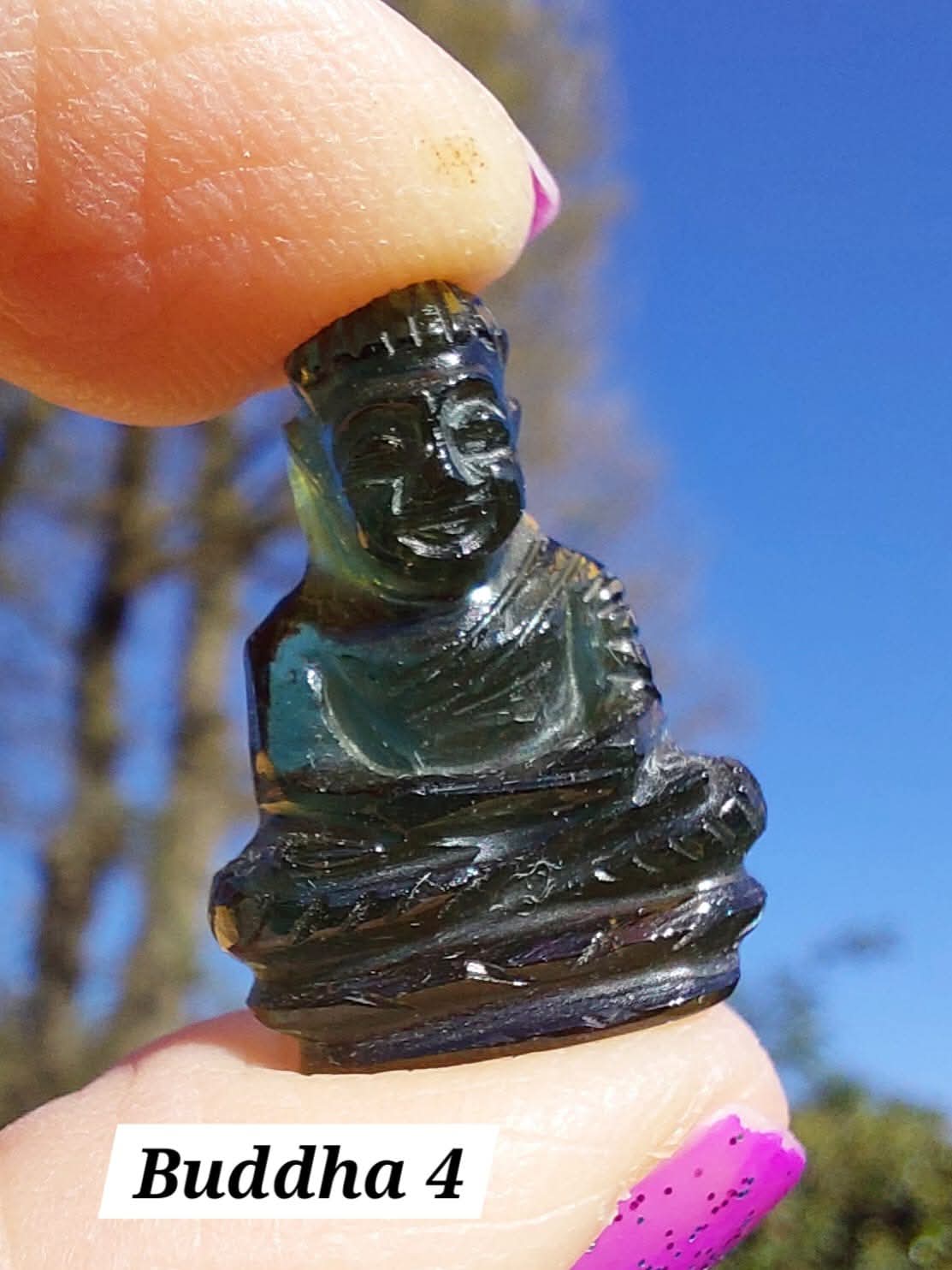 Moldavite BUDDHA Carving, 2.71g, Tektite (Ref: Buddha4)