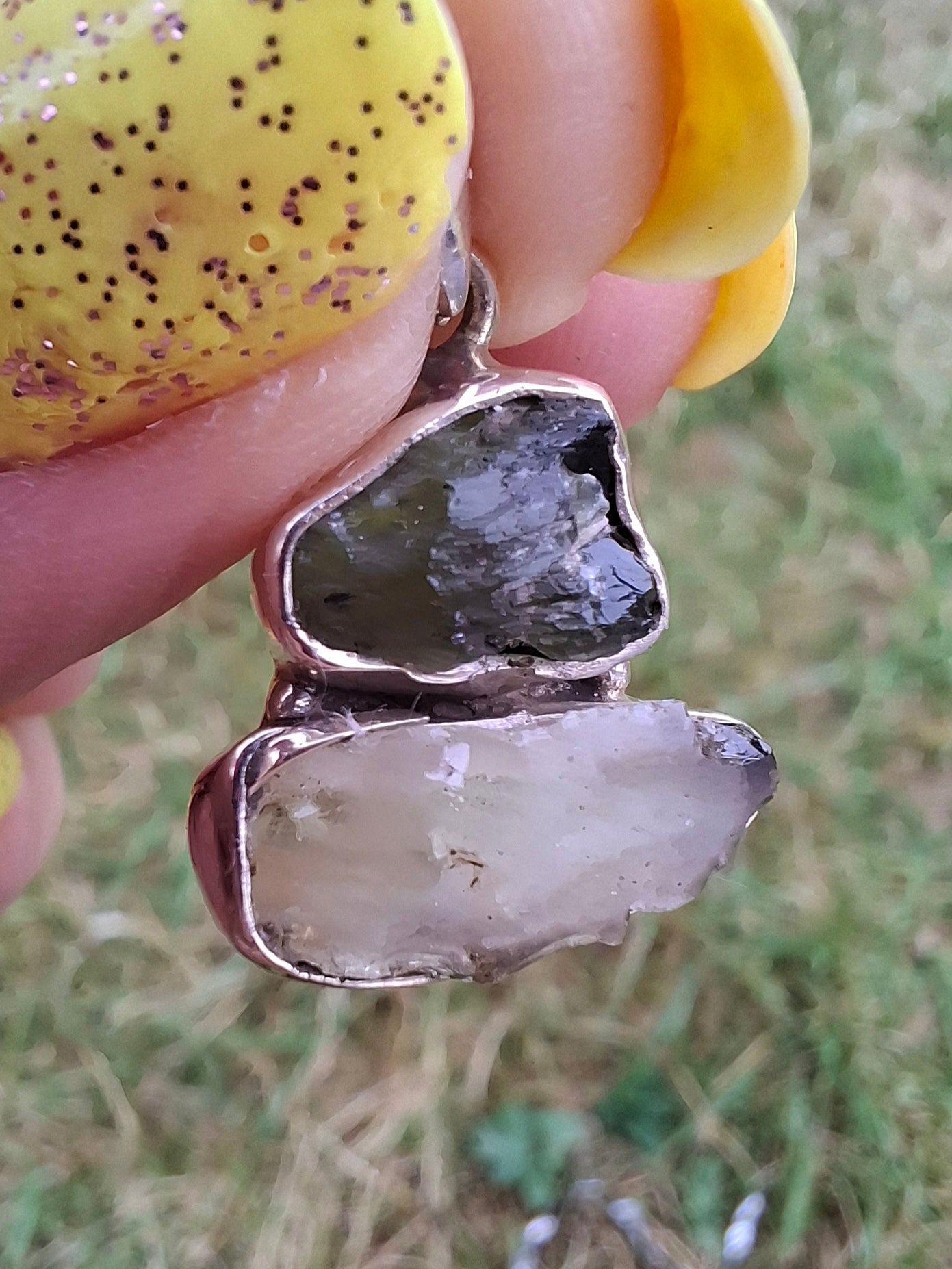 Moldavite & Libyan Desert Glass Pendant, 925 Silver, Tektite (Ref: MLP11)