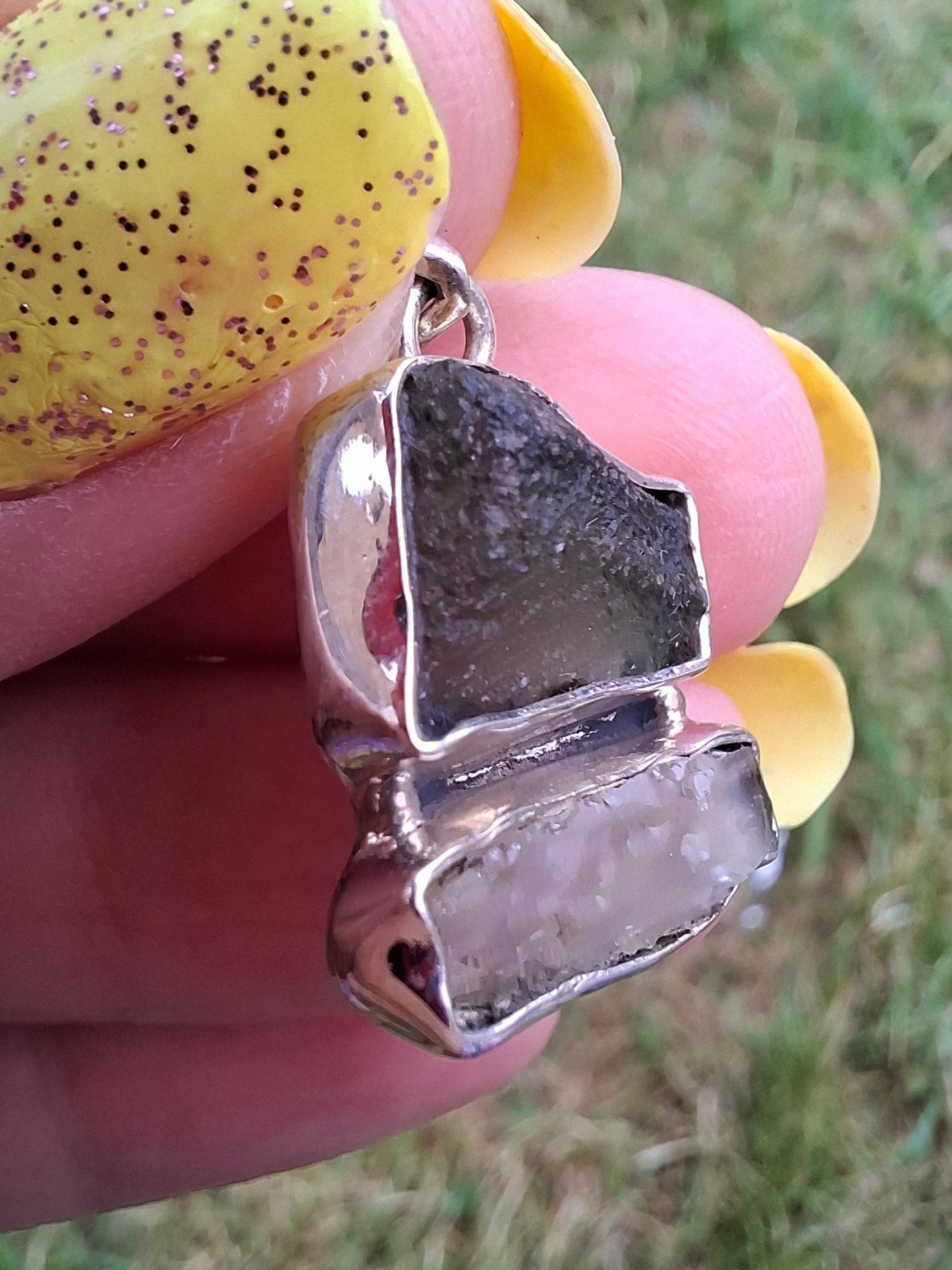 Moldavite & Libyan Desert Glass Pendant, 925 Silver, Tektite (Ref: MLP6)