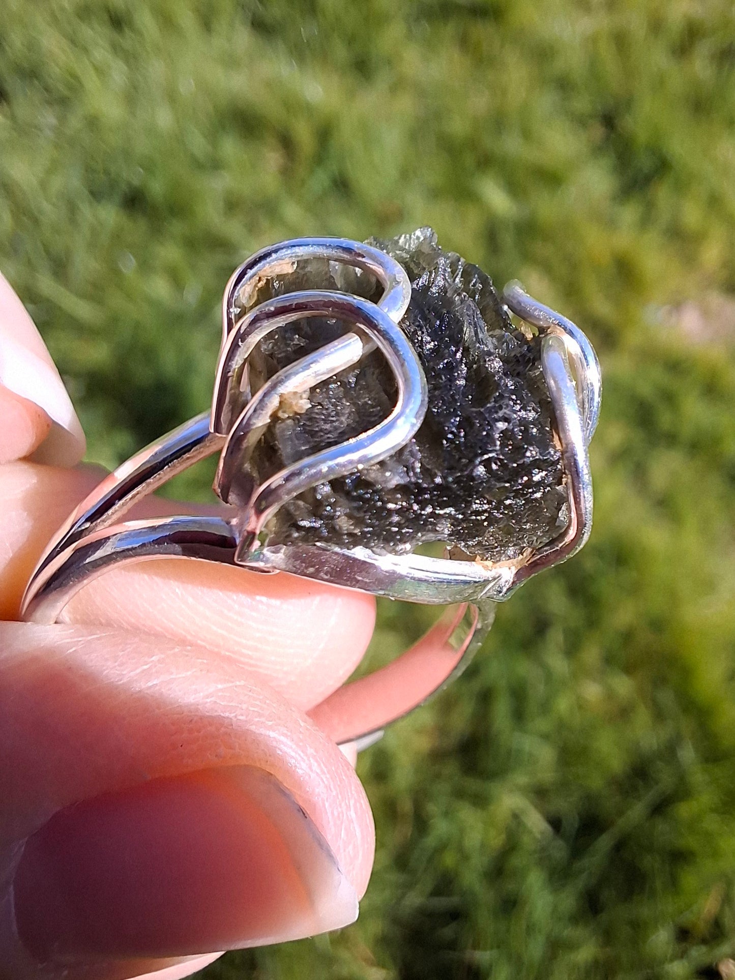 Moldavite Ring, size U, 925 Silver, Tektite (Ref: R14)