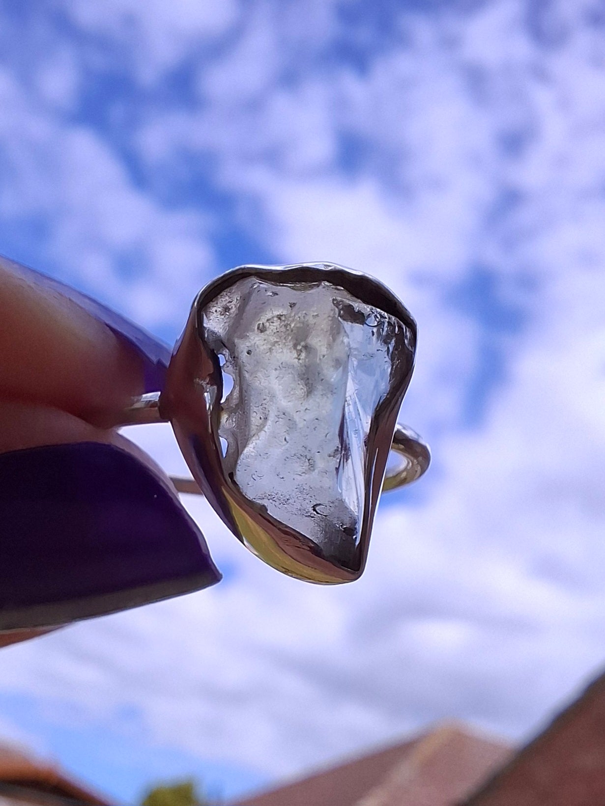 Libyan Desert Glass Ring, size large K, 925 Silver, Tektite (Ref: LR13)