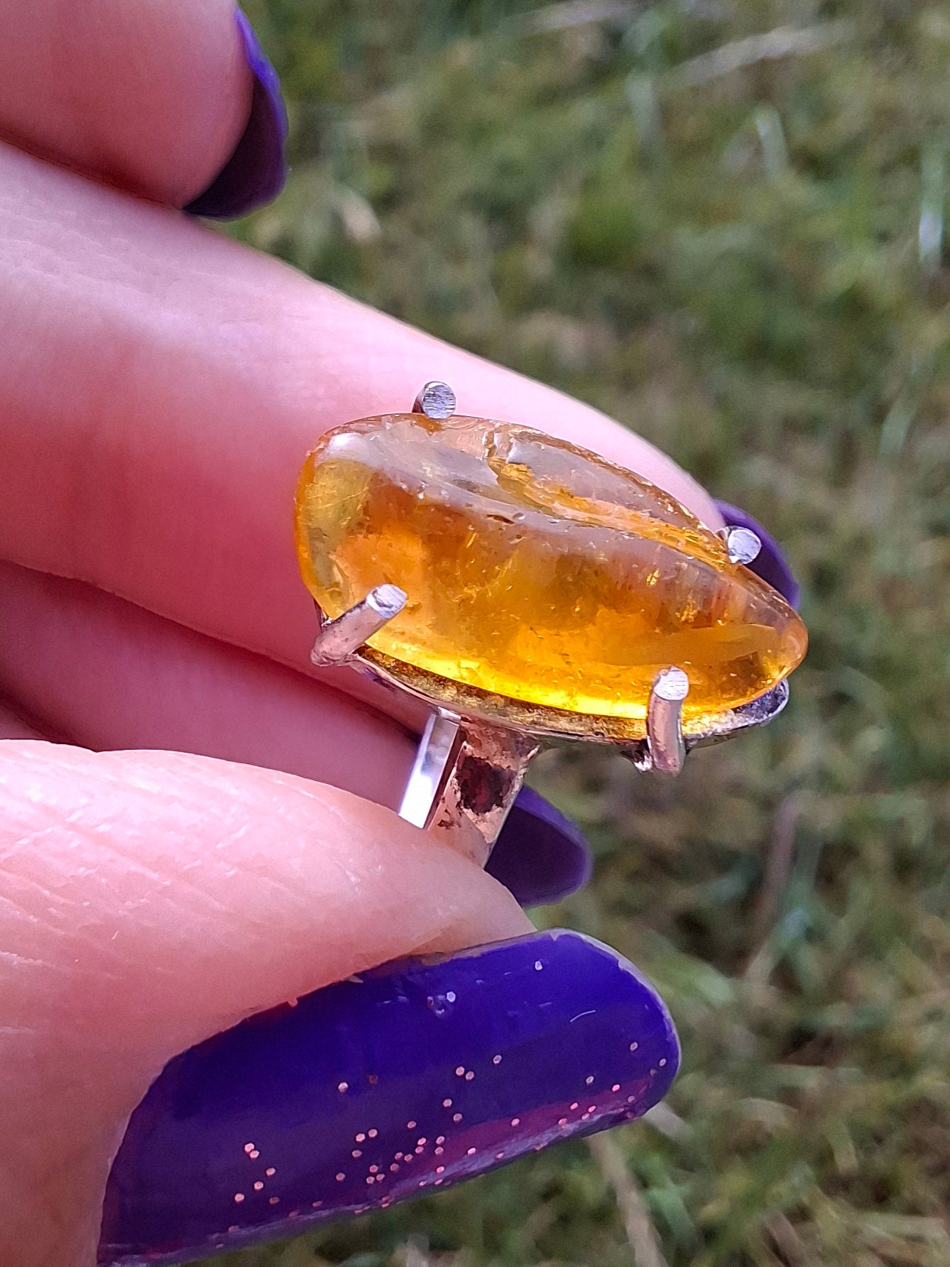 Baltic Amber Ring, size large J/small K, 925 Silver, Fossil (Ref: AR30)