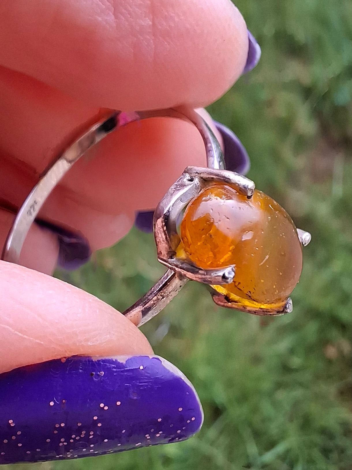 Baltic Amber Ring, size large Y, 925 Silver, Fossil (Ref: AR38)
