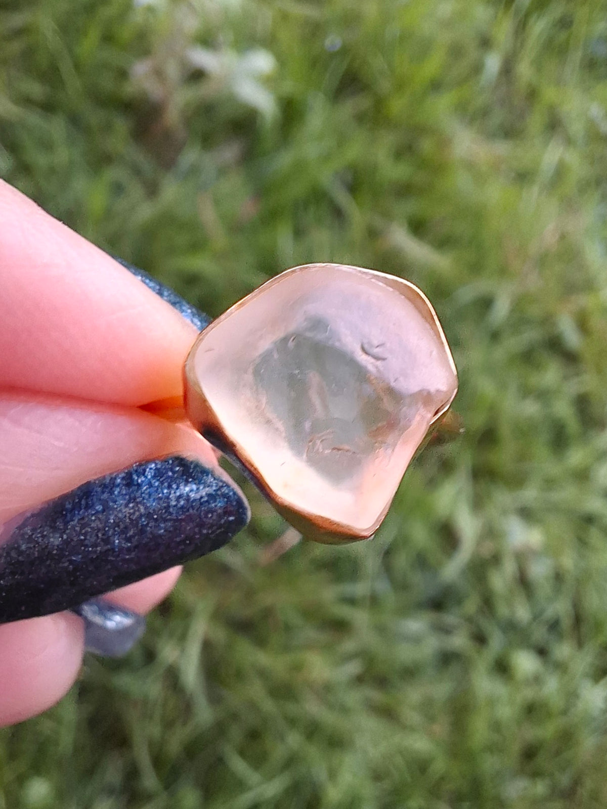 Libyan Desert Glass Ring, 14K GOLD Plated, size large P, Tektite (Ref: LR67)