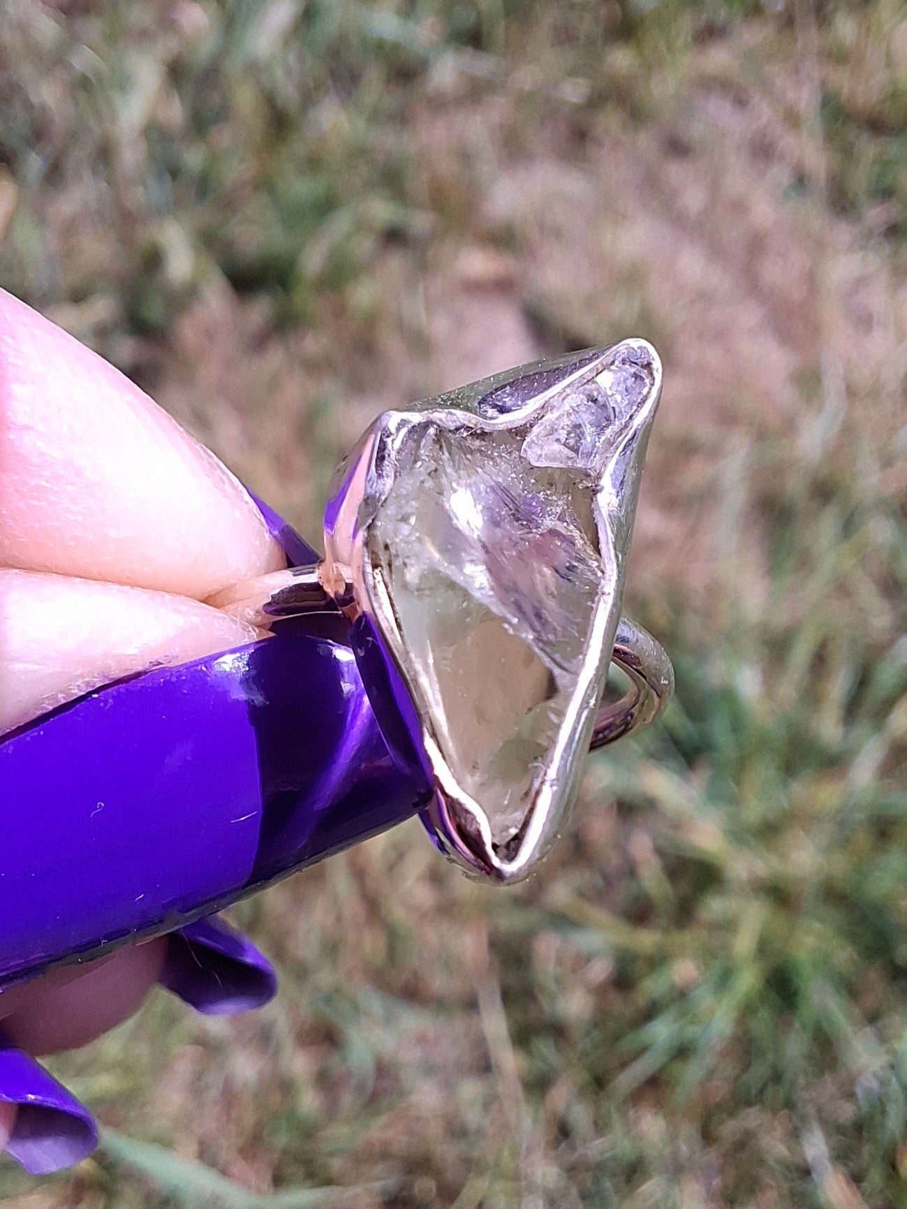 Libyan Desert Glass Ring, size large G, 925 Silver, Tektite (Ref: LR4)