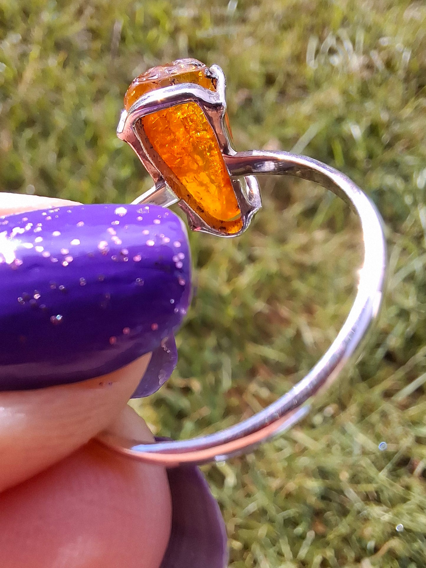 Baltic Amber Ring, size large Y, 925 Silver, Fossil (Ref: AR22)
