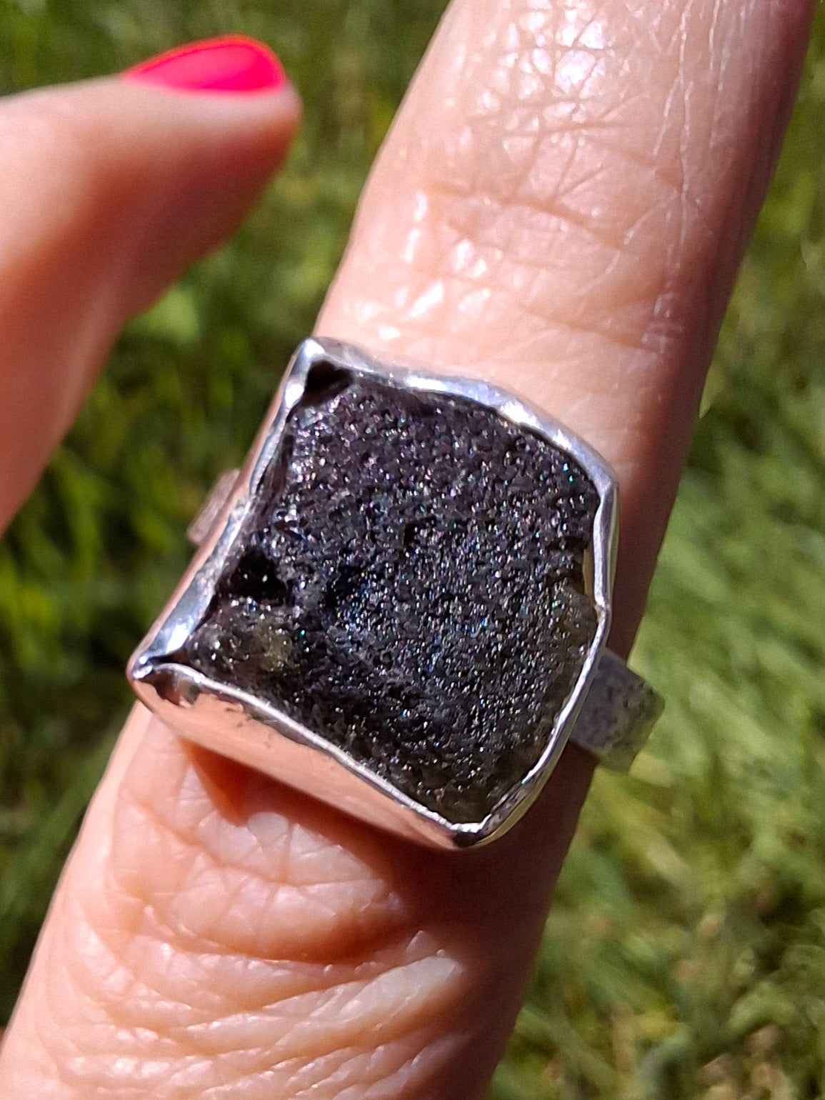 Moldavite Ring, size M/N, 925 Silver, Tektite (Ref: R308)