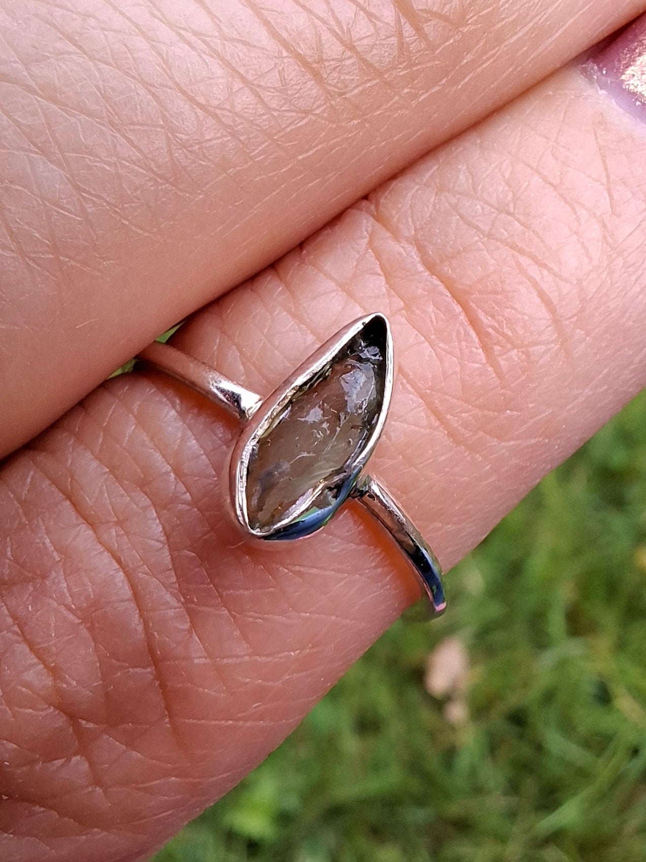 Moldavite Ring, size large M/small N, 925 Silver, Tektite (Ref: R39)