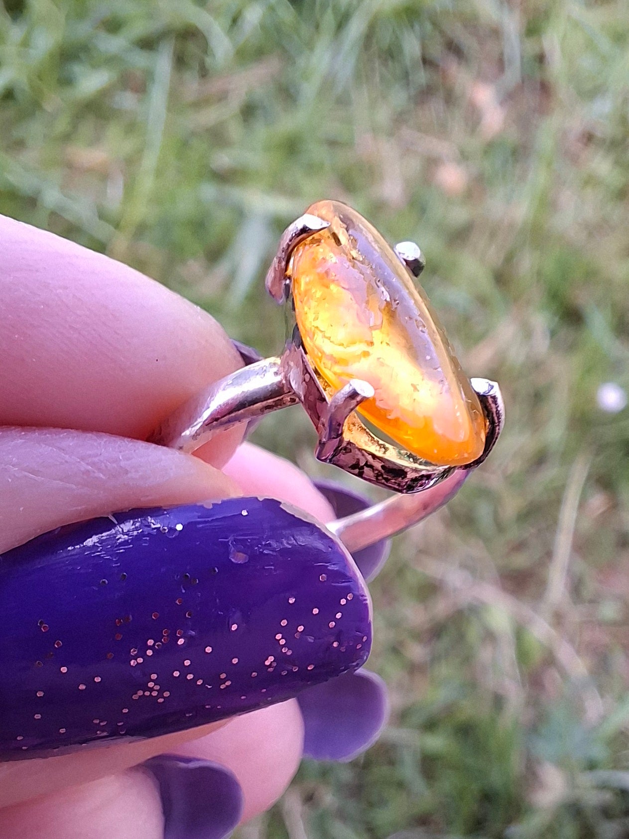 Baltic Amber Ring, size large J/small K, 925 Silver, Fossil (Ref: AR30)