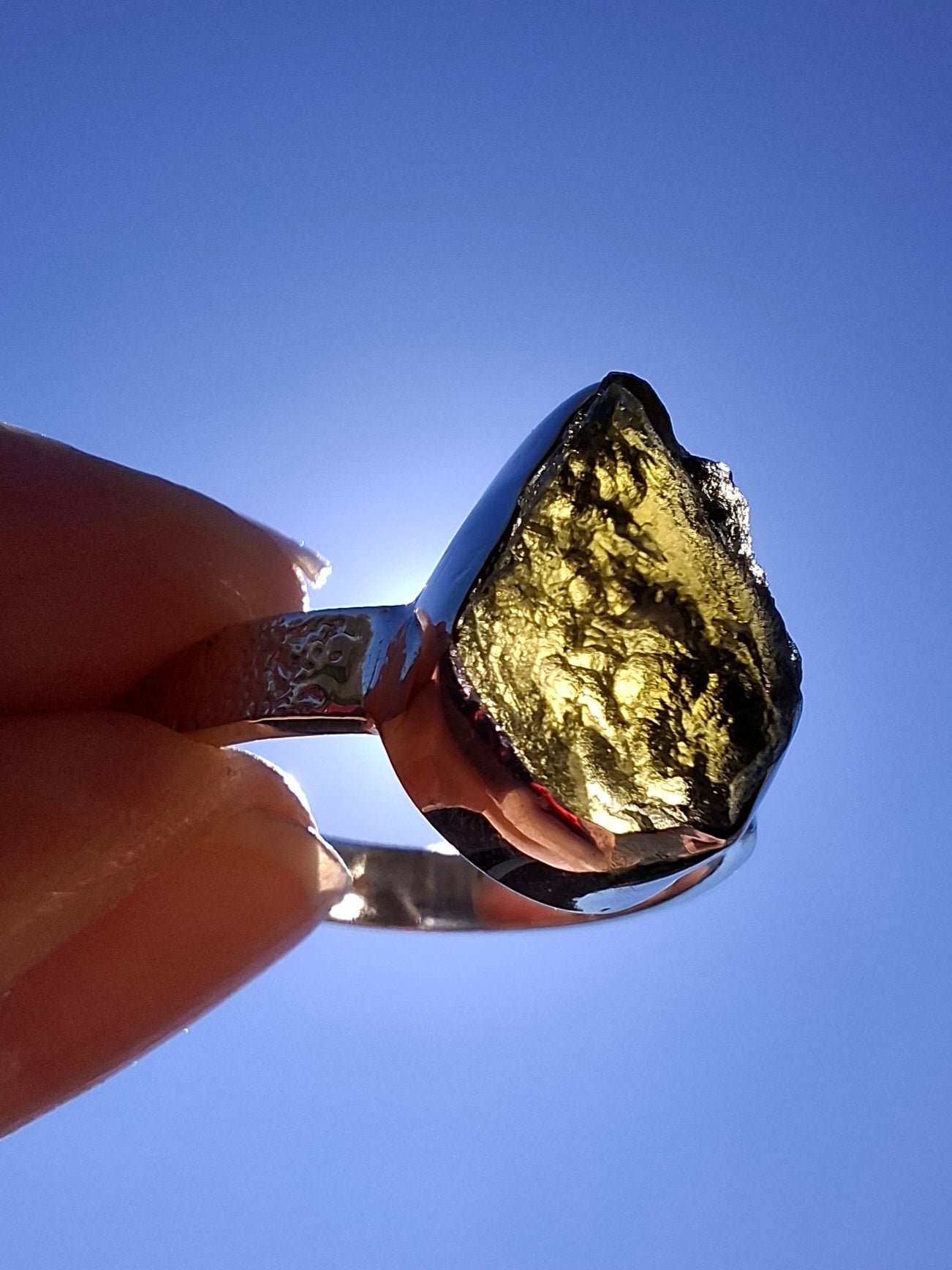 Moldavite Ring, size U, 925 Silver, Tektite (Ref: R323)