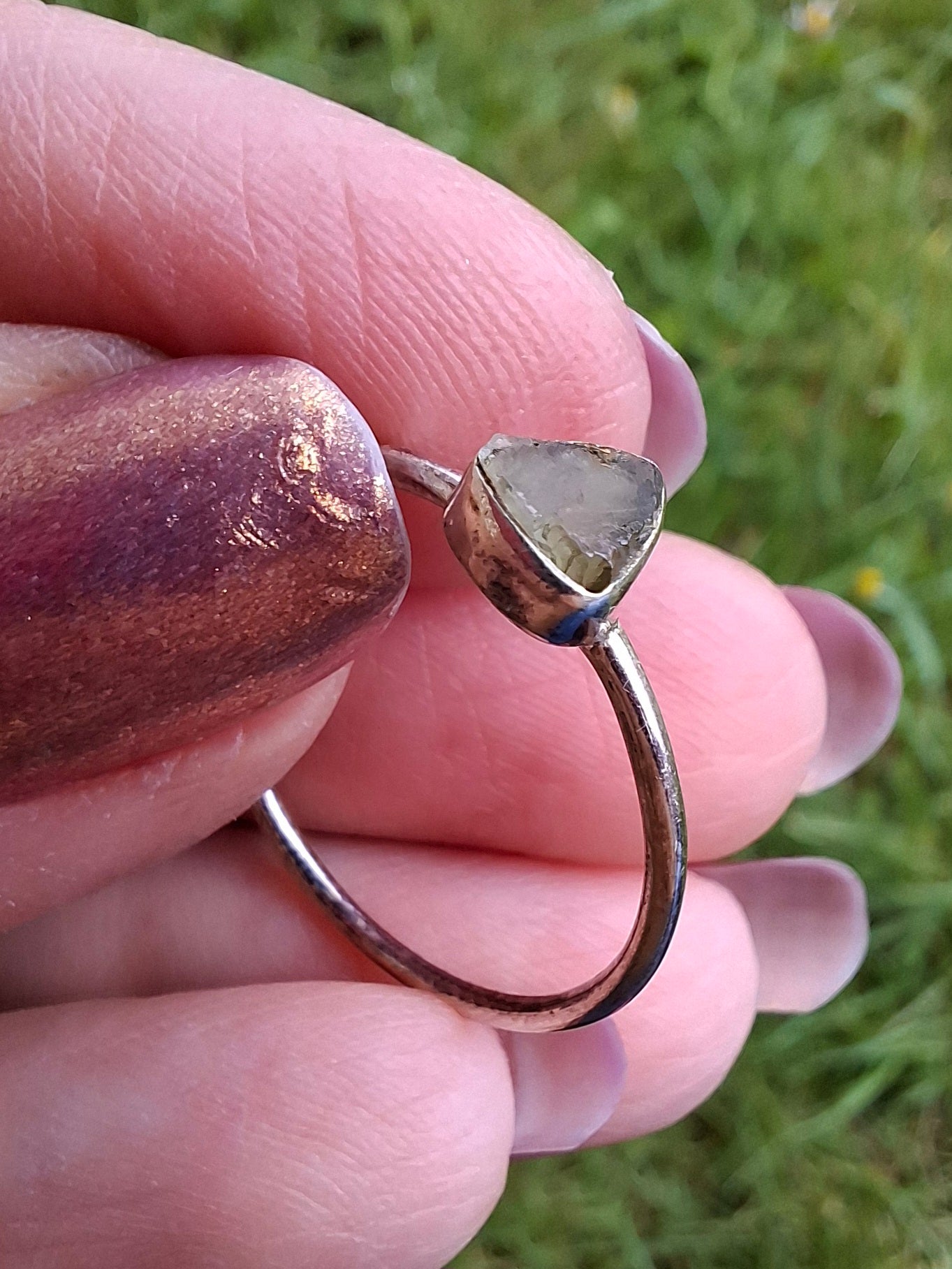 Moldavite Ring, size large R/small S, 925 Silver, Tektite (Ref: R67)
