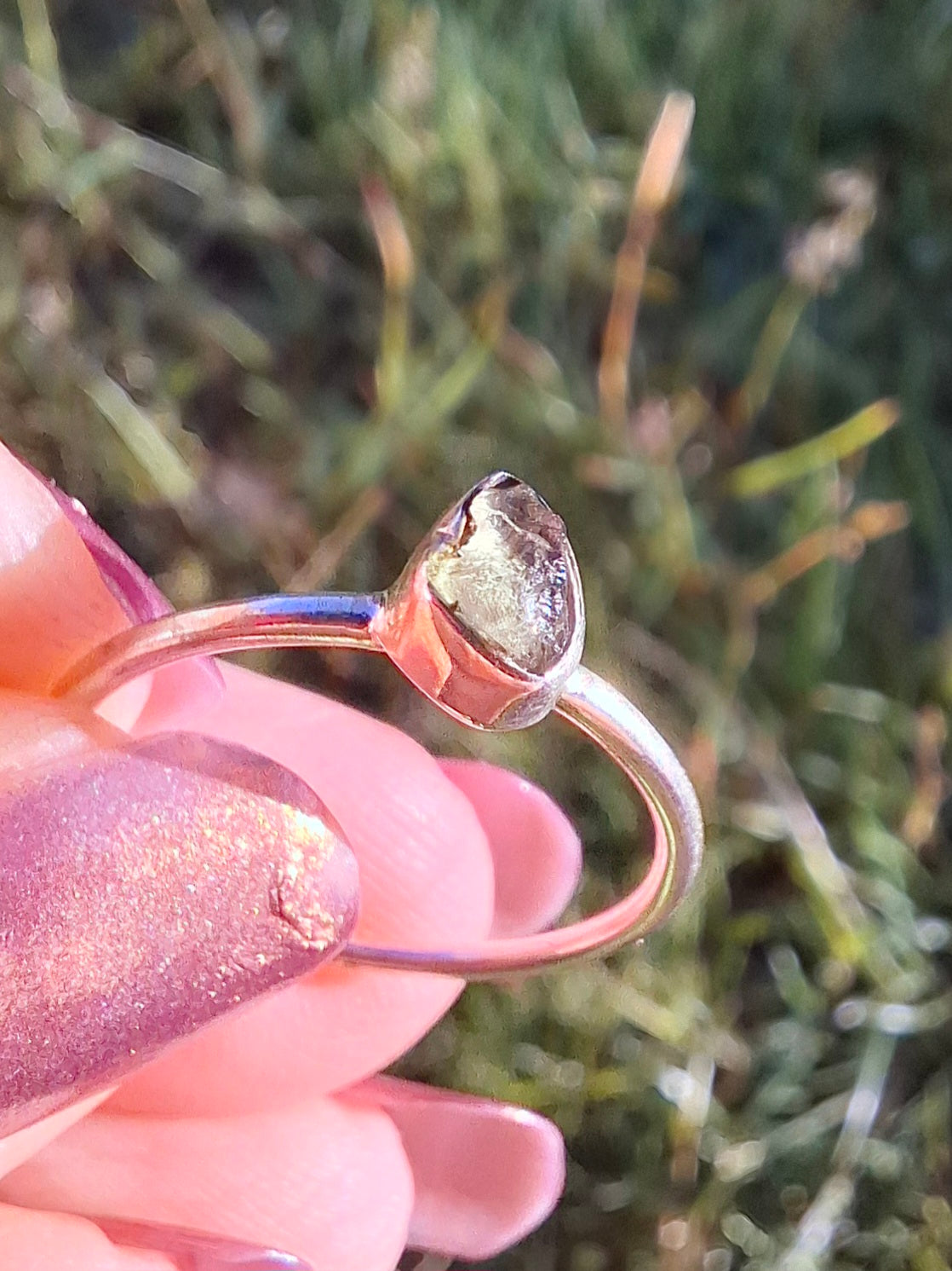Moldavite Ring, size large M, 925 Silver, Tektite (Ref: R51)