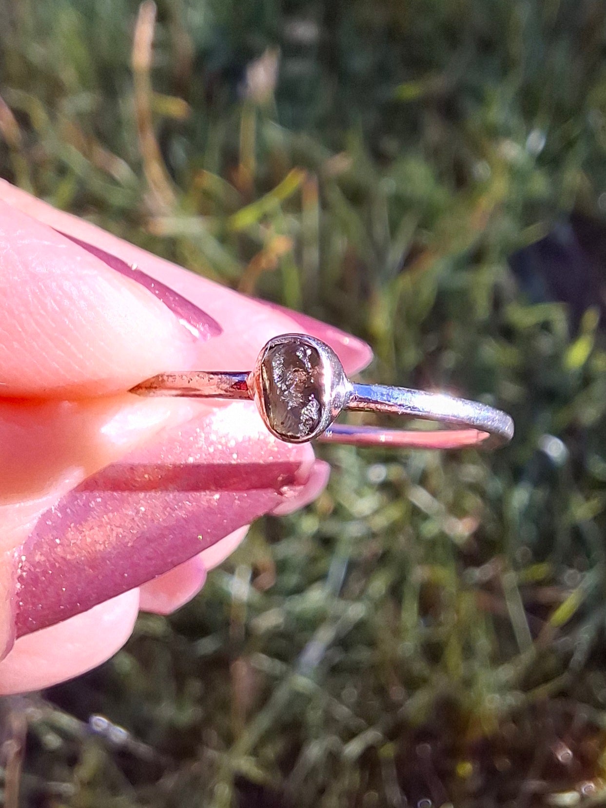 Moldavite Ring, size small P, 925 Silver, Tektite (Ref: R42)
