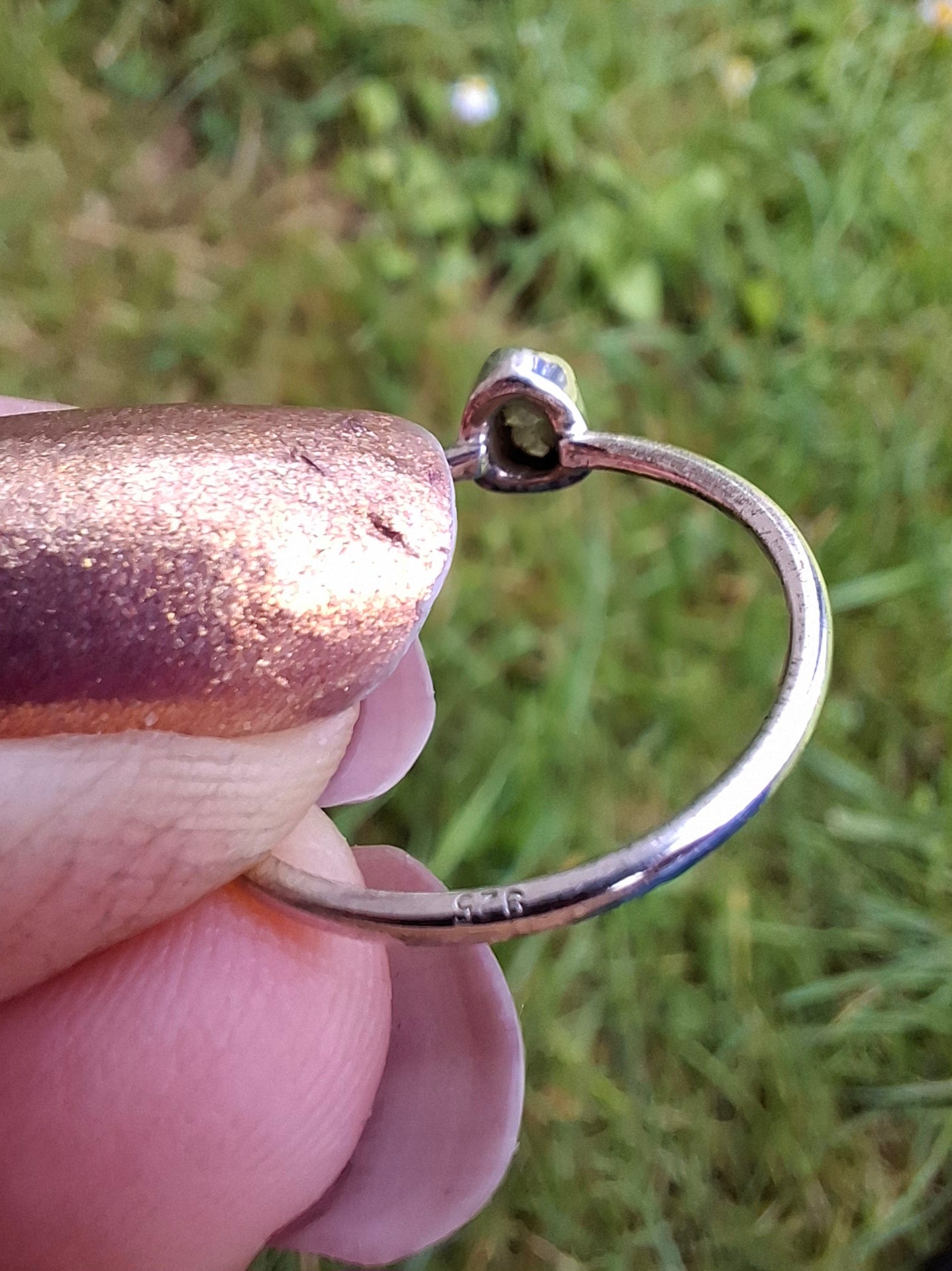 Moldavite Ring, size large O/small P, 925 Silver, Tektite (Ref: R41)