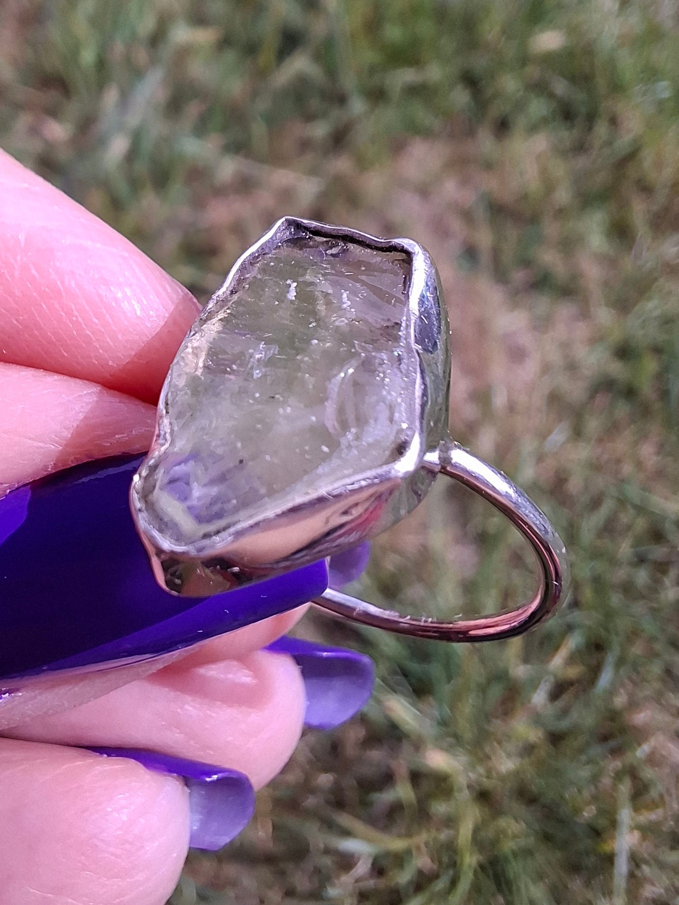 Libyan Desert Glass Ring, size large P, 925 Silver, Tektite (Ref: LR33)