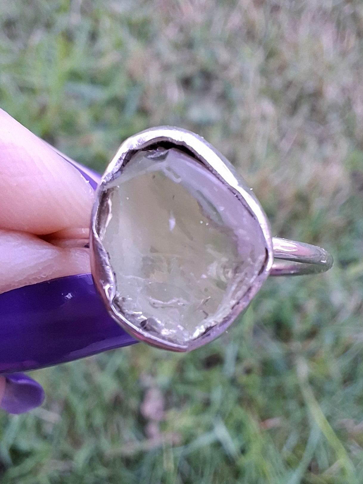 Libyan Desert Glass Ring, size large R/small S, 925 Silver, Tektite (Ref: LR42)