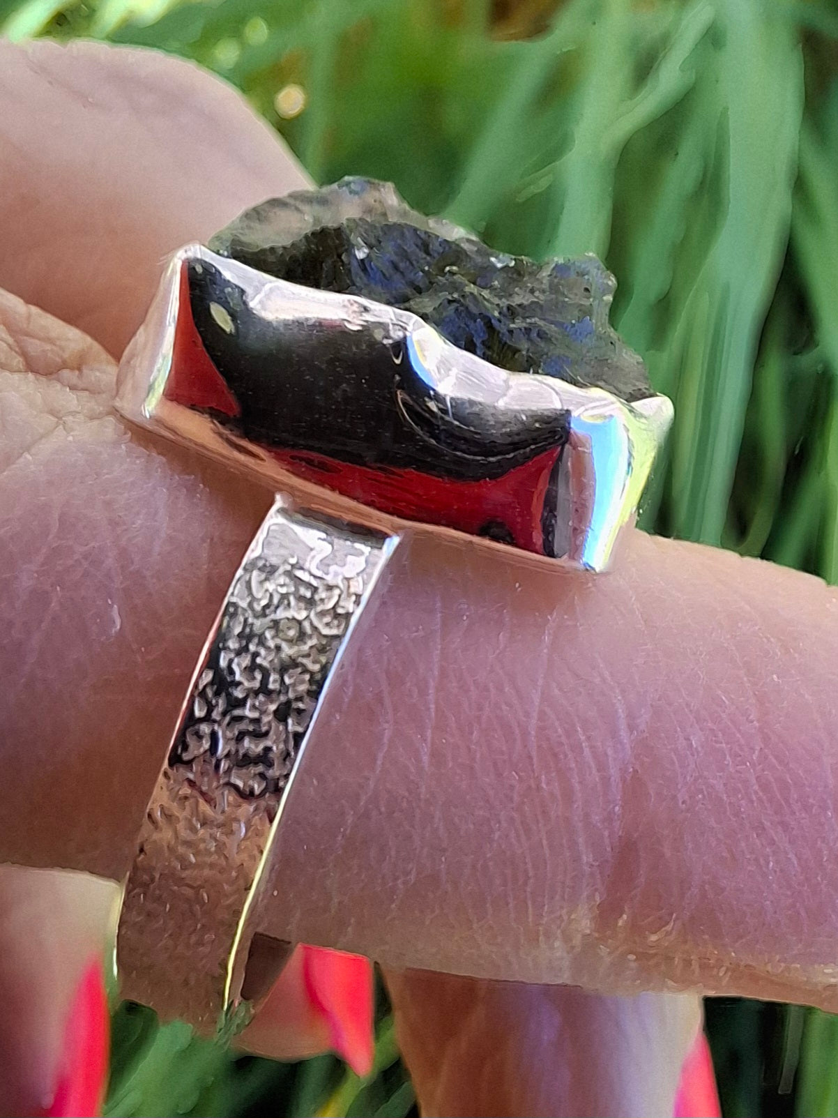 Moldavite Ring, size M, 925 Silver, Tektite (Ref: R307)