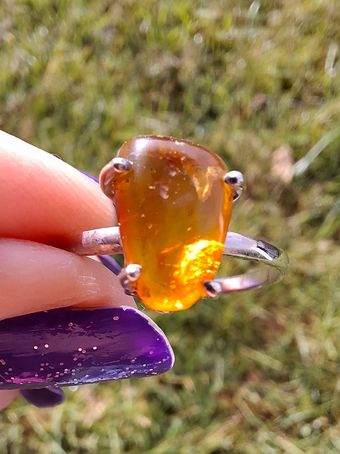 Baltic Amber Ring, size large V, 925 Silver, Fossil (Ref: AR24)