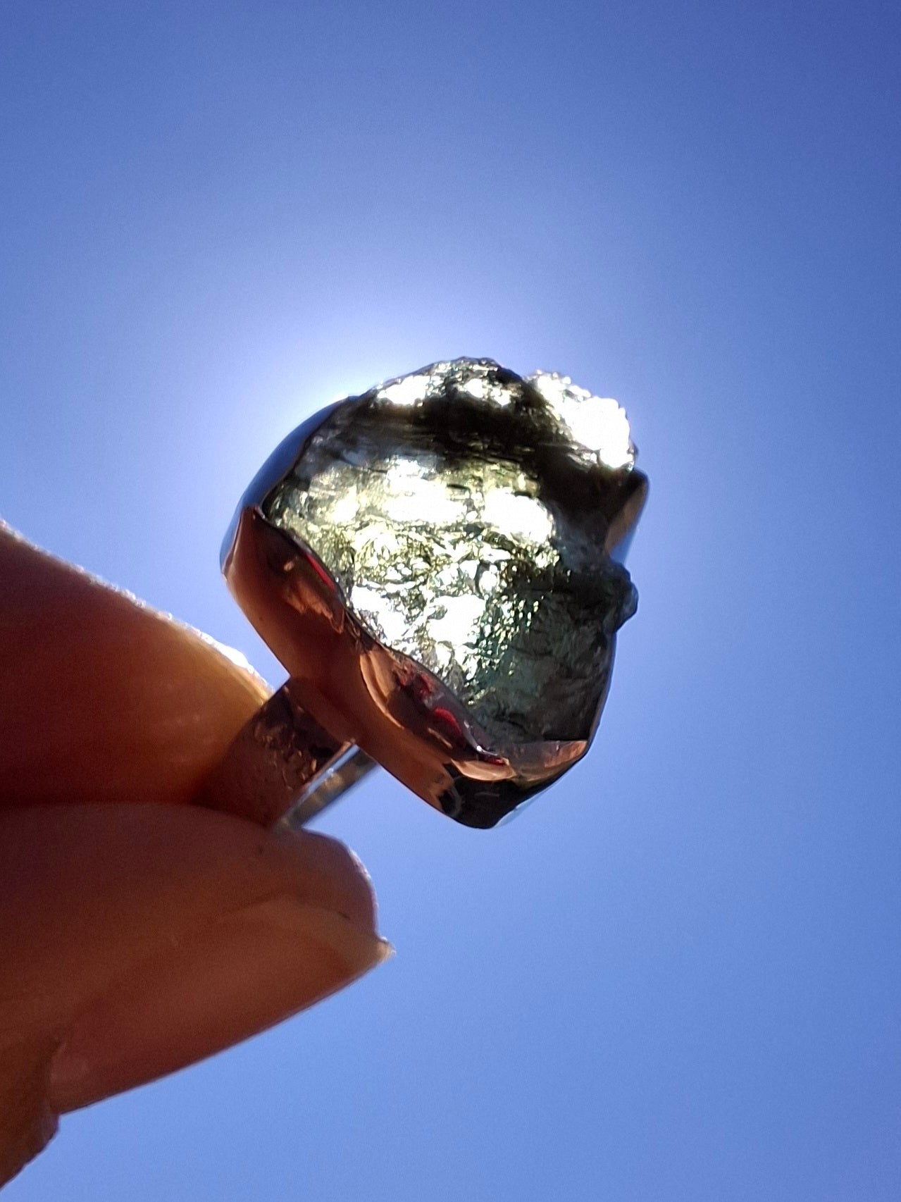 Moldavite Ring, size M, 925 Silver, Tektite (Ref: R307)