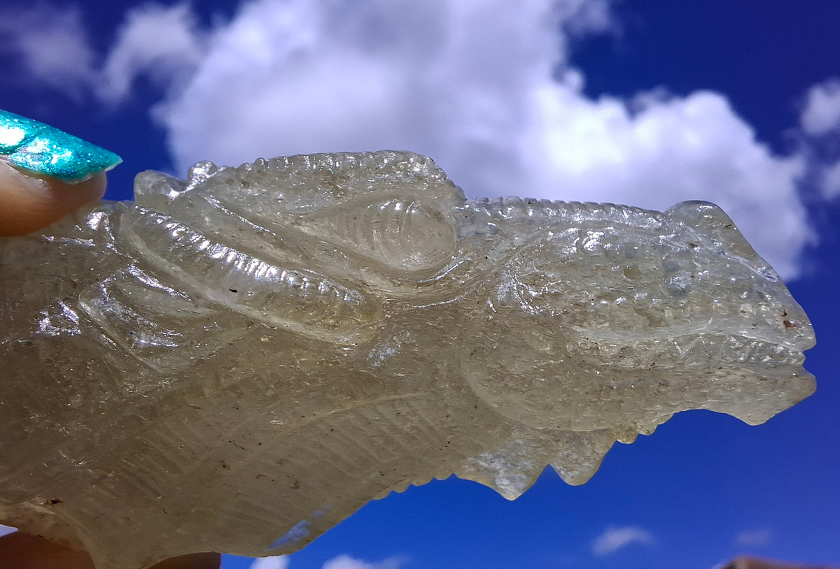 Libyan Desert Glass DRAGON HEAD carving, 48.11g, Tektite (Ref: Dragon4)