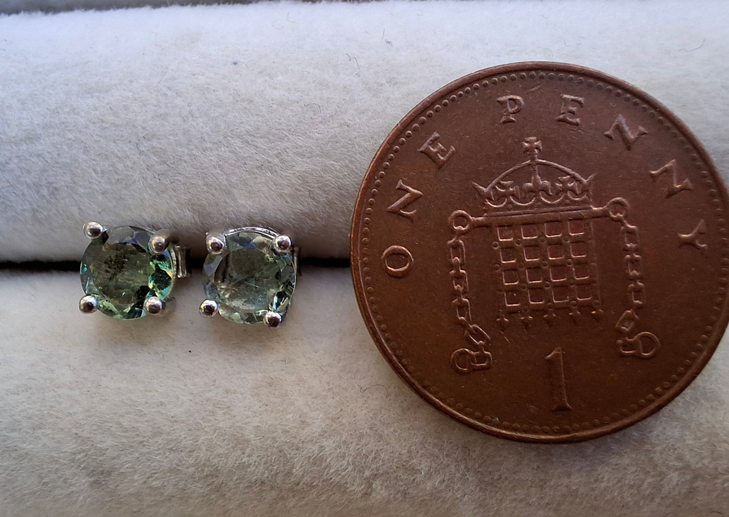 Moldavite (faceted) 5mm STUD EARRINGS, 925 Silver, Tektite (Ref: Pair44)