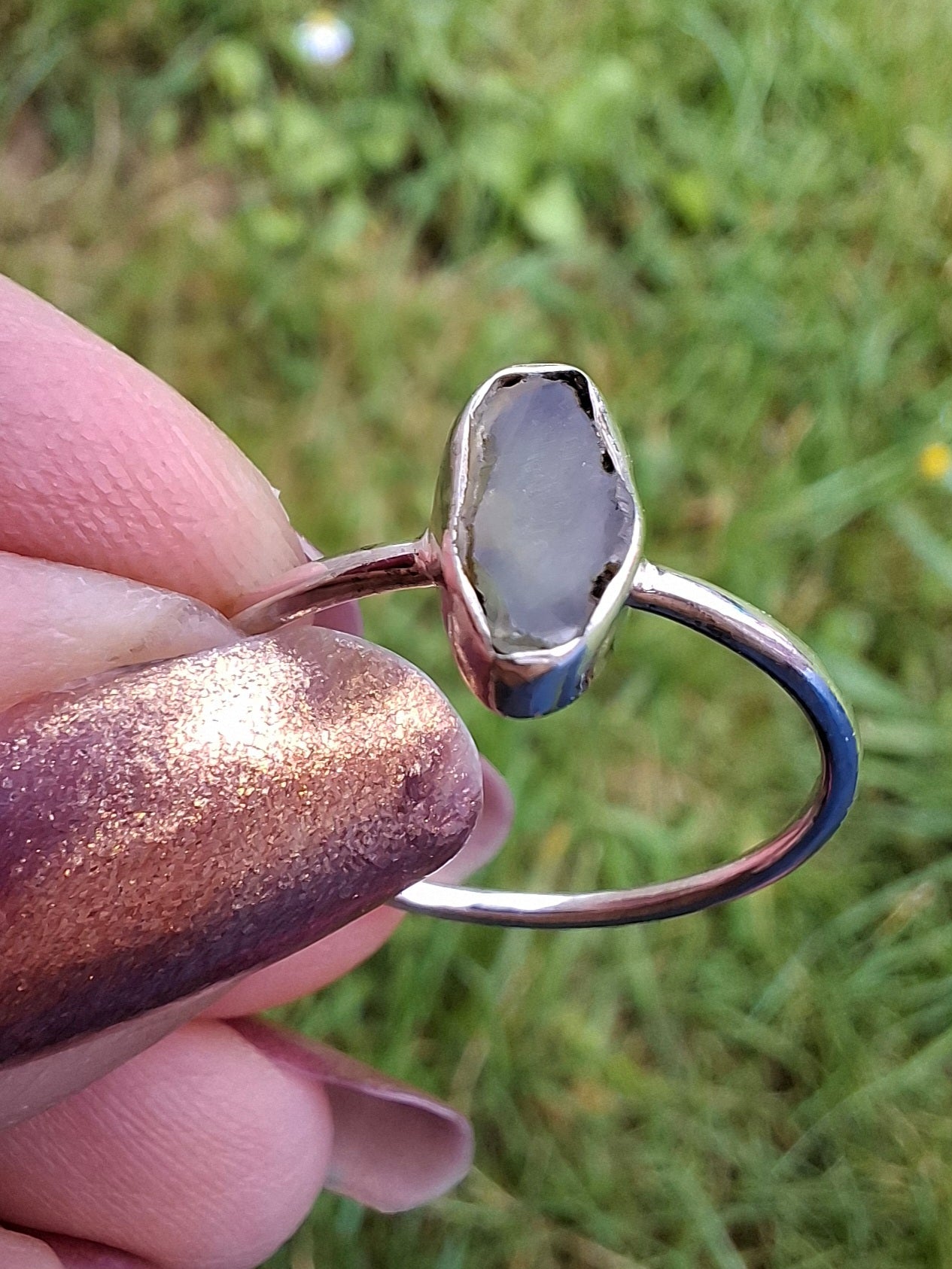 Moldavite Ring, size large R, 925 Silver, Tektite (Ref: R48)