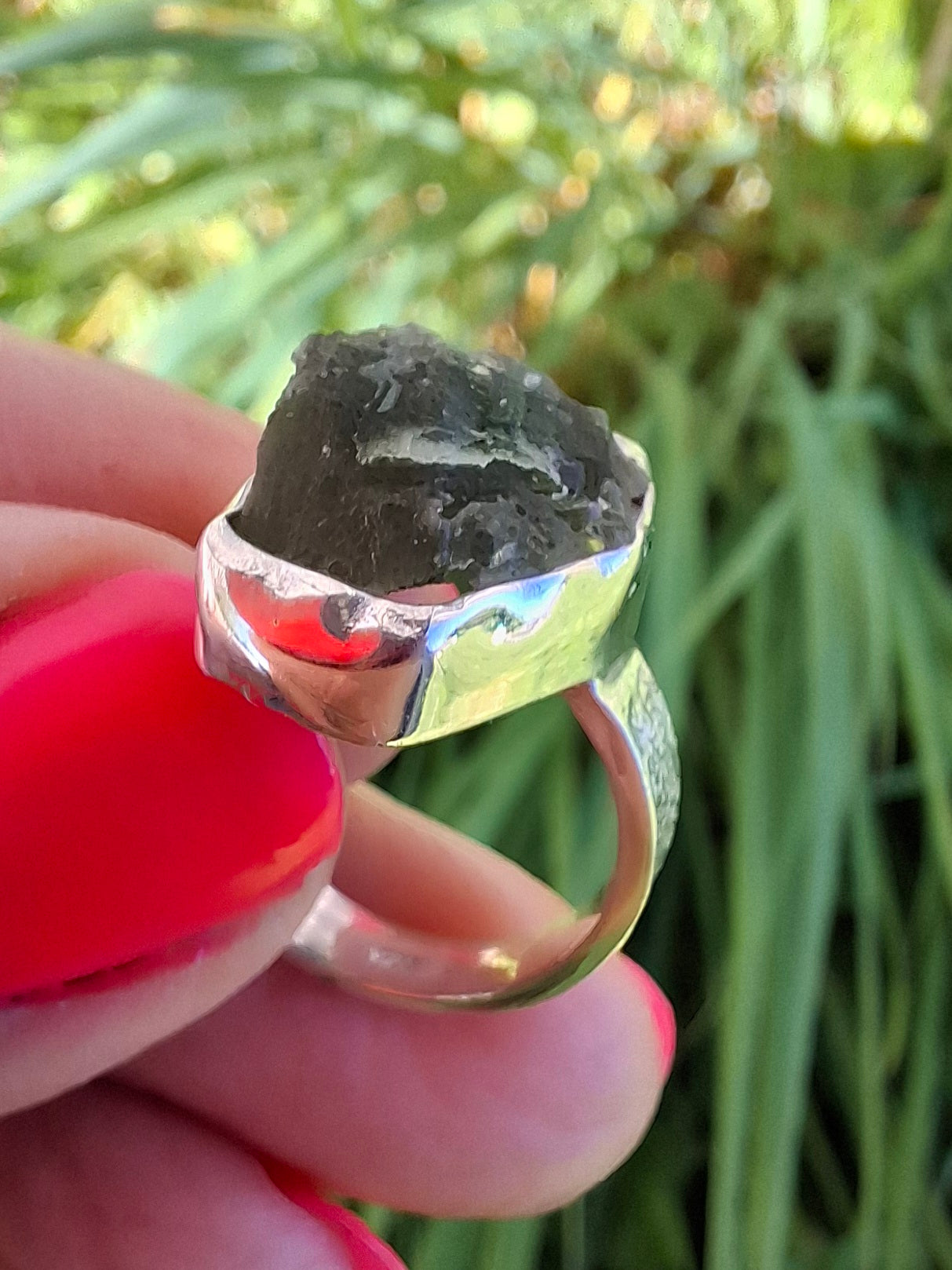 Modavite Ring, size J, 925 Silver, Tektite (Ref: R297)