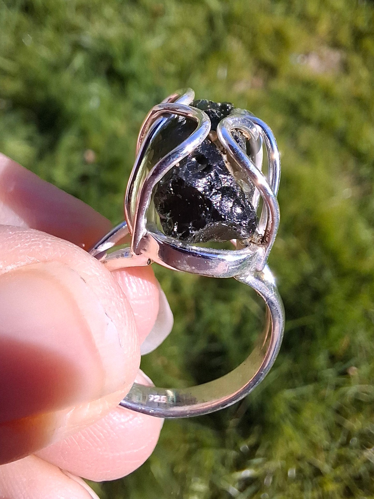 Moldavite Ring, size O, 925 Silver, Tektite (Ref: R9)