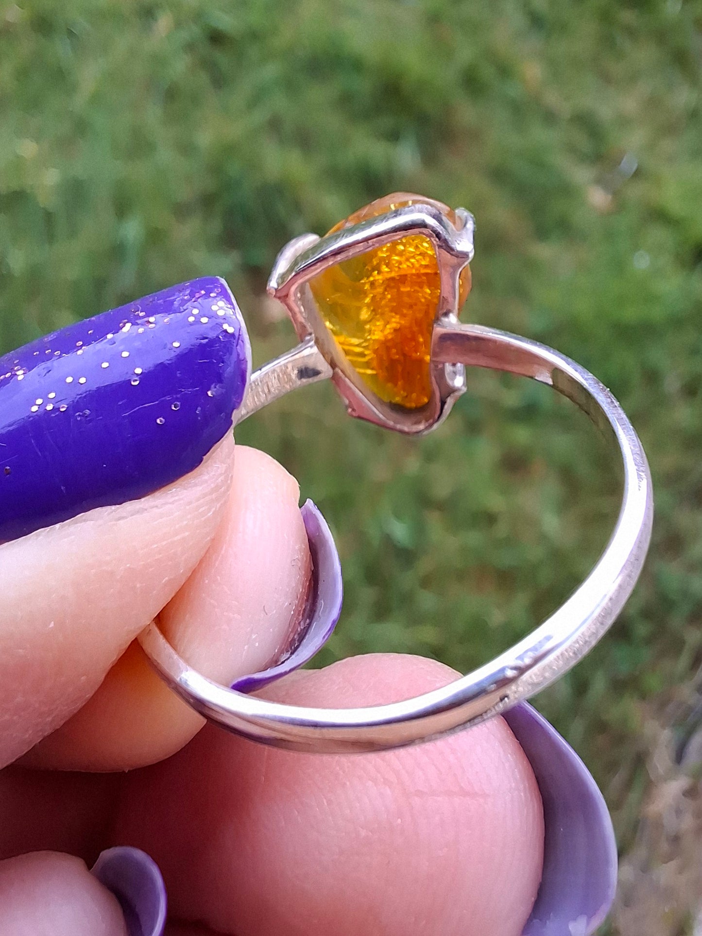 Baltic Amber Ring, size large X, 925 Silver, Fossil (Ref: AR36)