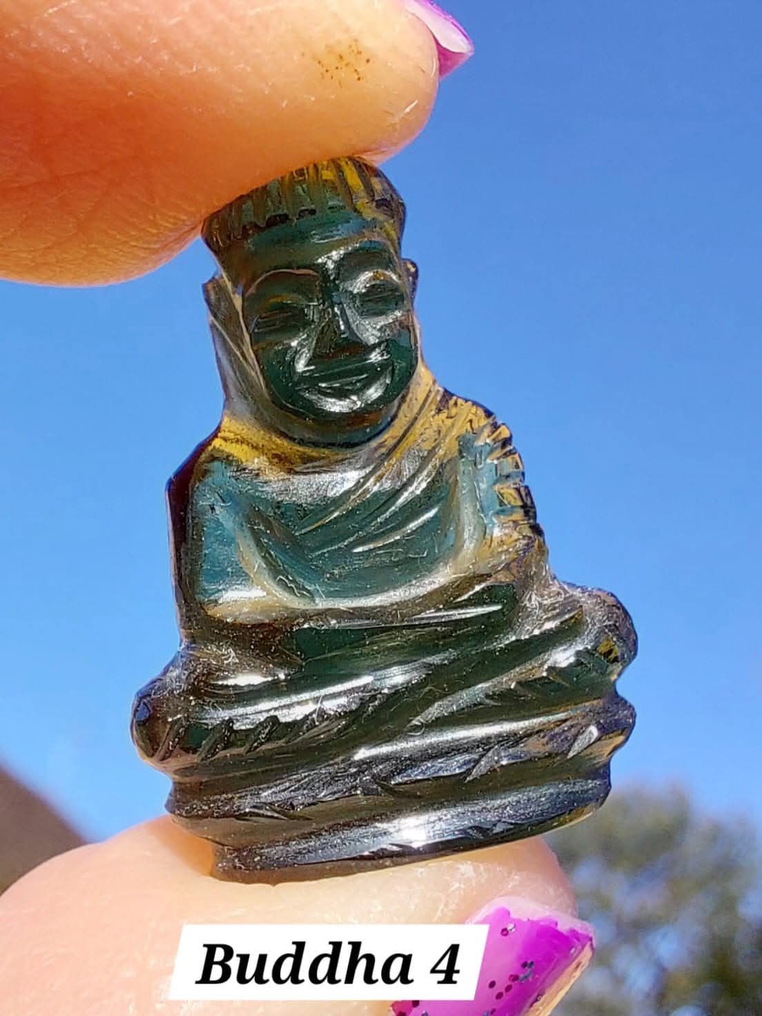 Moldavite BUDDHA Carving, 2.71g, Tektite (Ref: Buddha4)