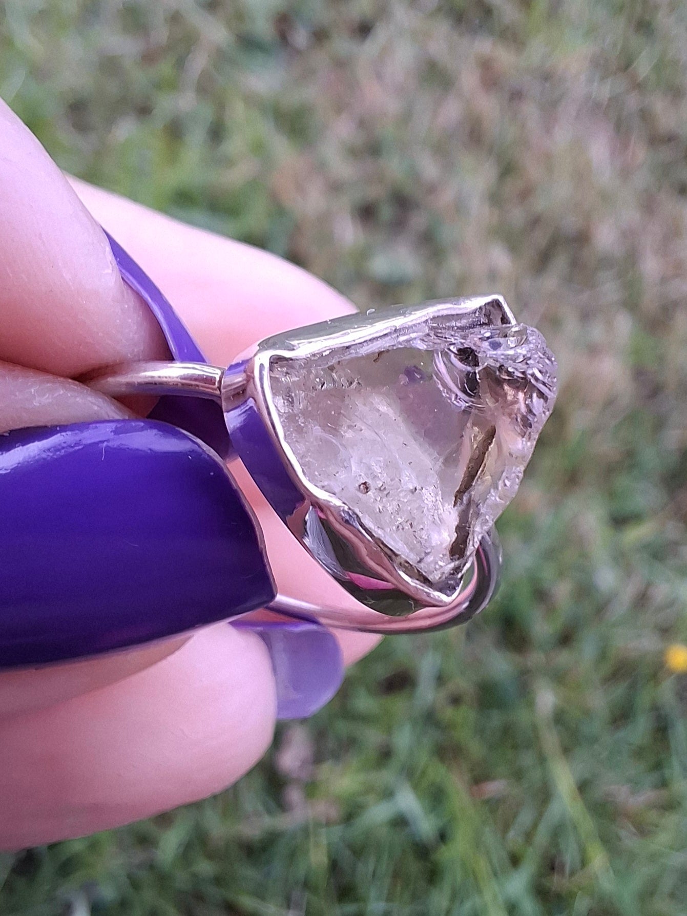 Libyan Desert Glass Ring, size large V, 925 Silver, Tektite (Ref: LR55)